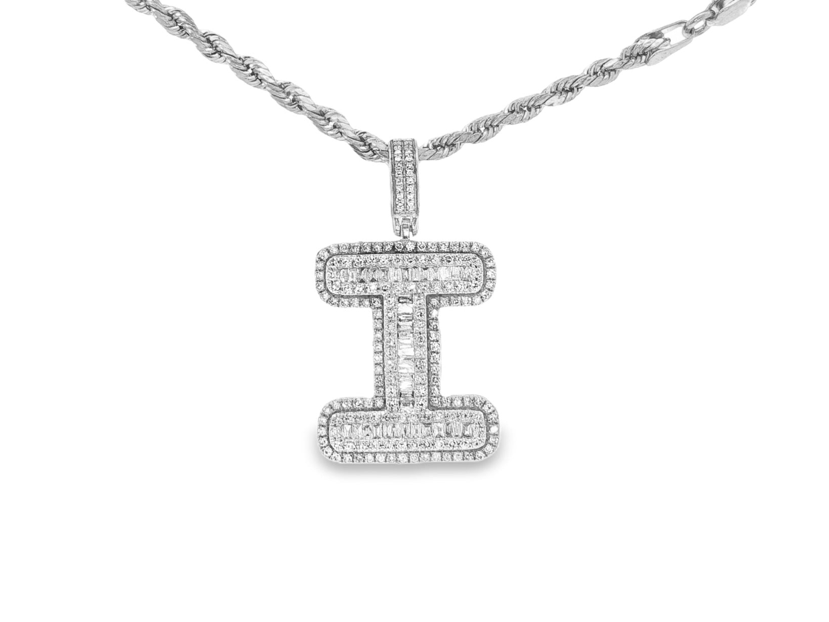 10k Gold Baguette & Round Natural Diamond Initial Pendant 1.00ct