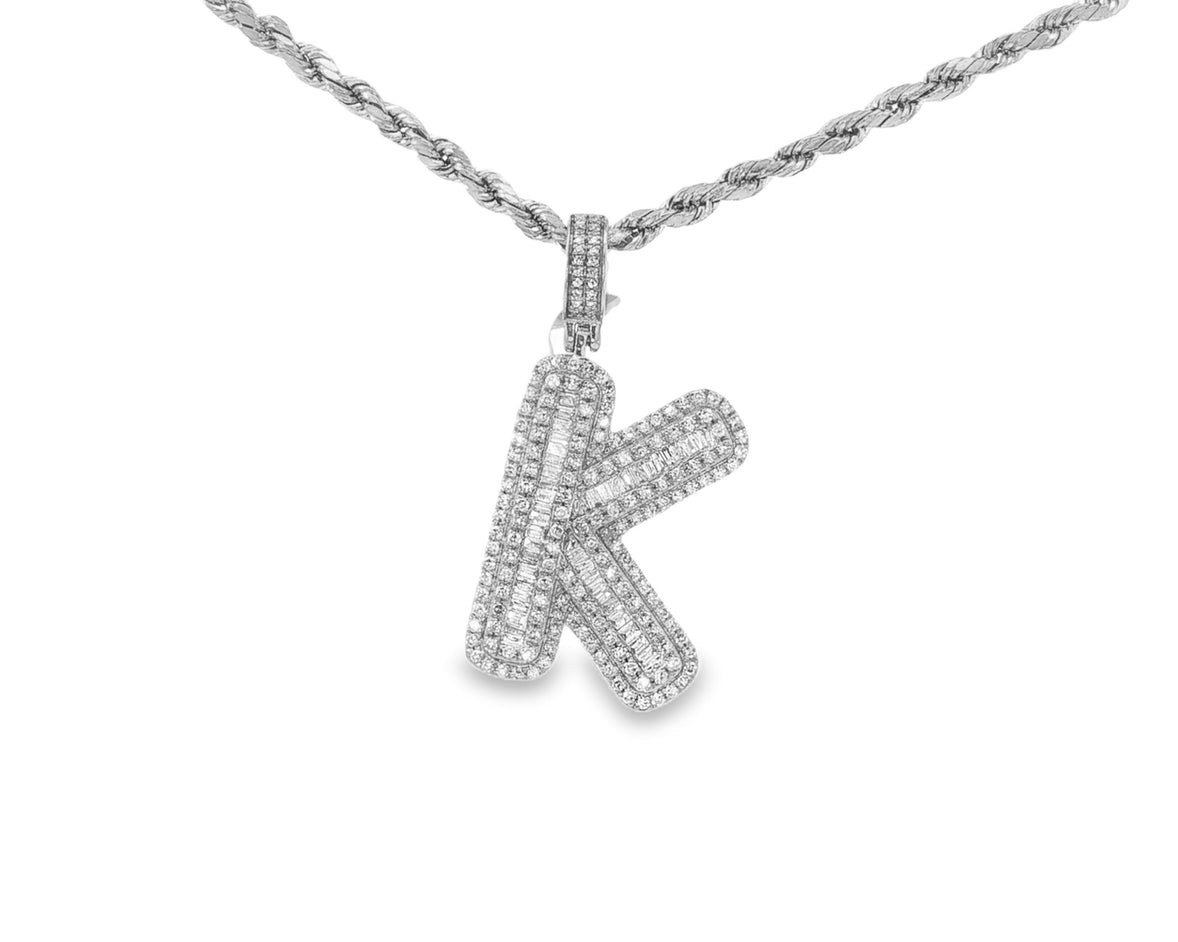 10k Gold Baguette & Round Natural Diamond Initial Pendant 1.00ct