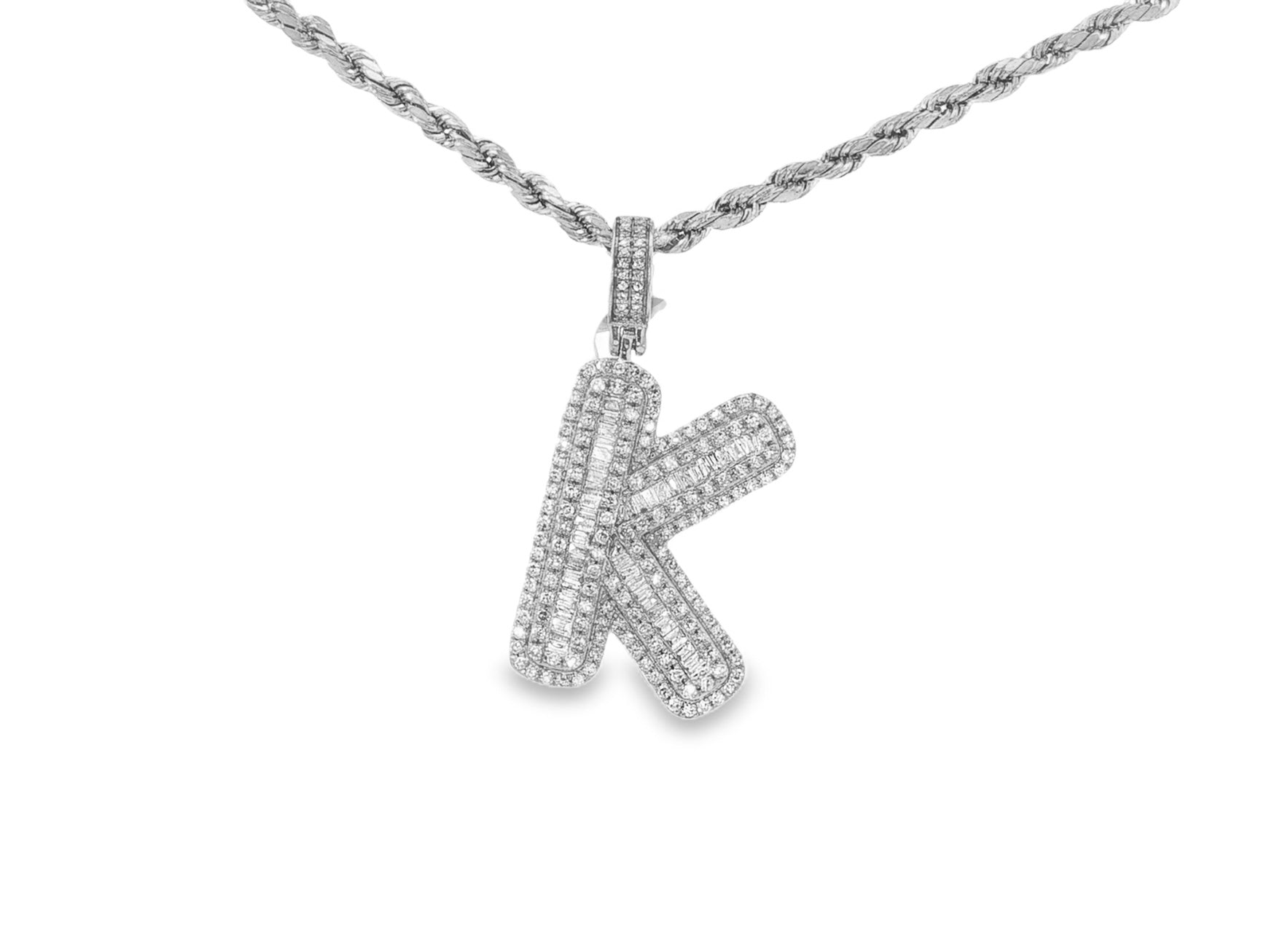 10k Gold Baguette & Round Natural Diamond Initial Pendant 1.00ct