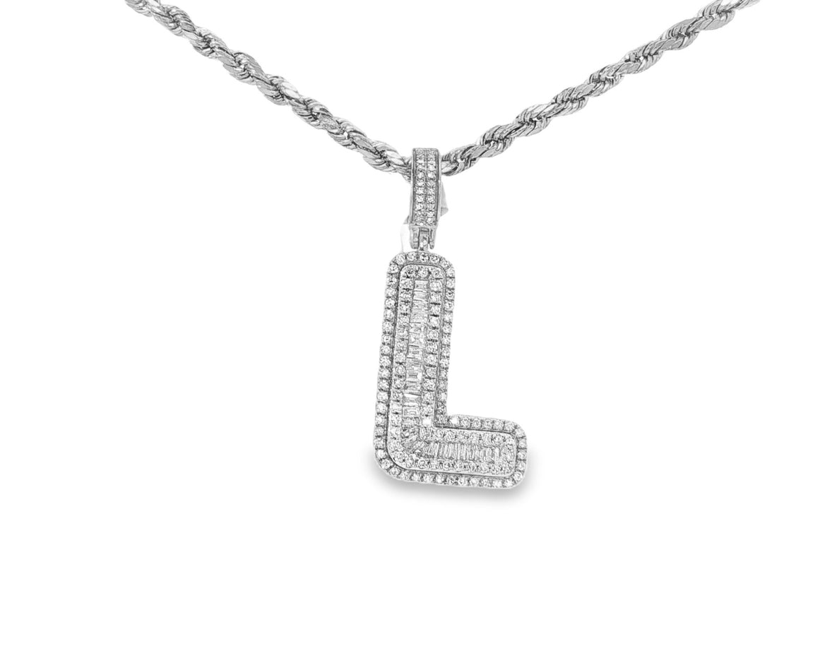 10k Gold Baguette & Round Natural Diamond Initial Pendant 1.00ct