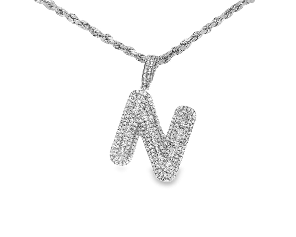 10k Gold Baguette & Round Natural Diamond Initial Pendant 1.00ct