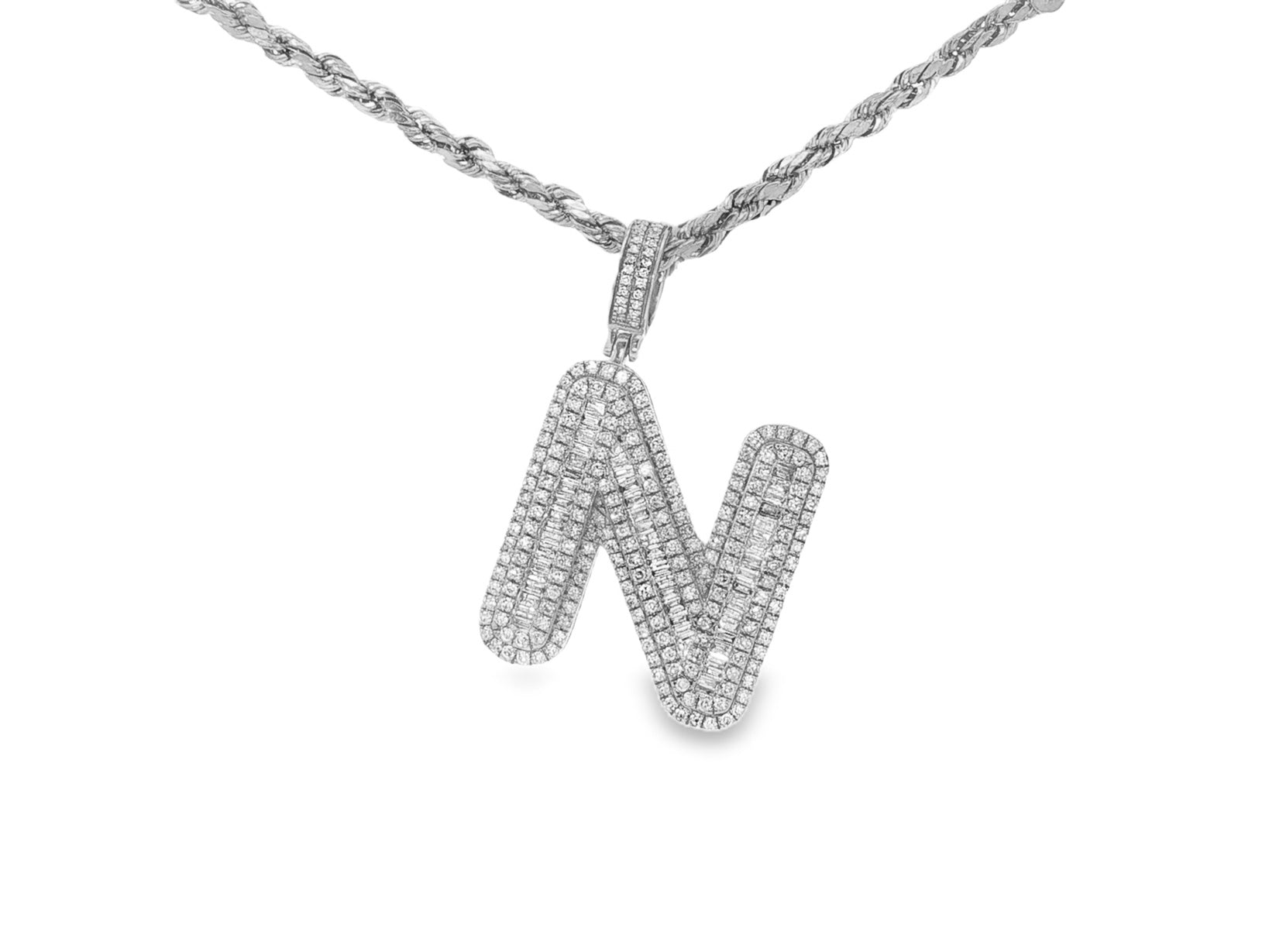 10k Gold Baguette & Round Natural Diamond Initial Pendant 1.00ct