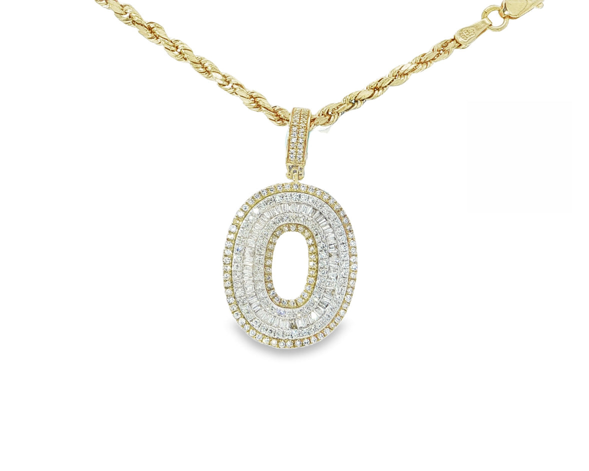 10k Gold Baguette & Round Natural Diamond Initial Pendant 1.00ct