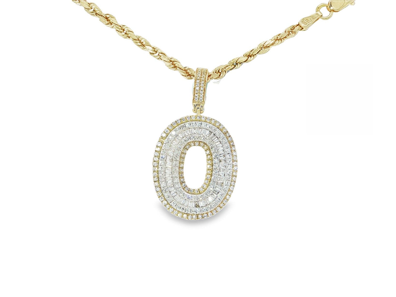 10k Gold Baguette & Round Natural Diamond Initial Pendant 1.00ct