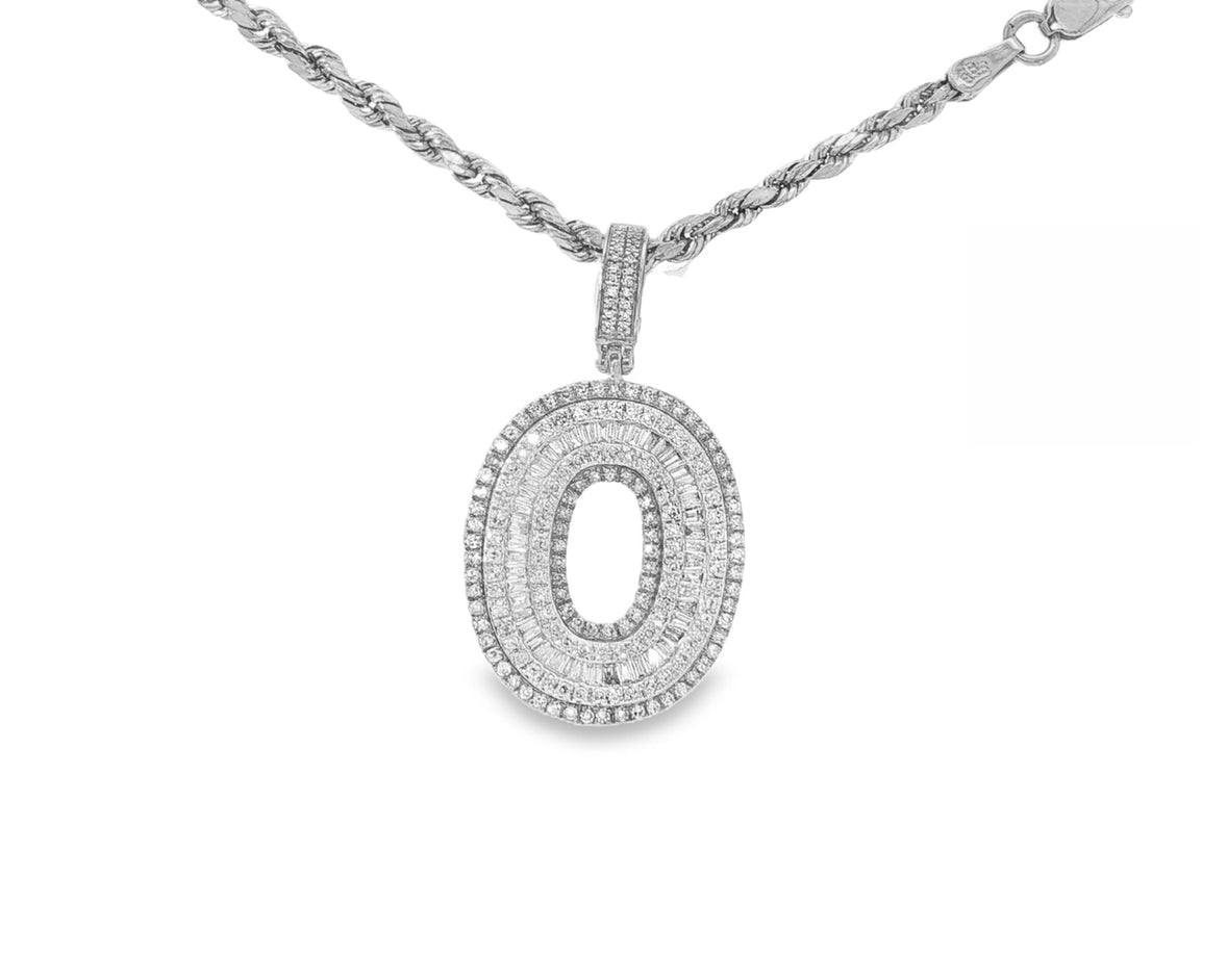 10k Gold Baguette & Round Natural Diamond Initial Pendant 1.00ct