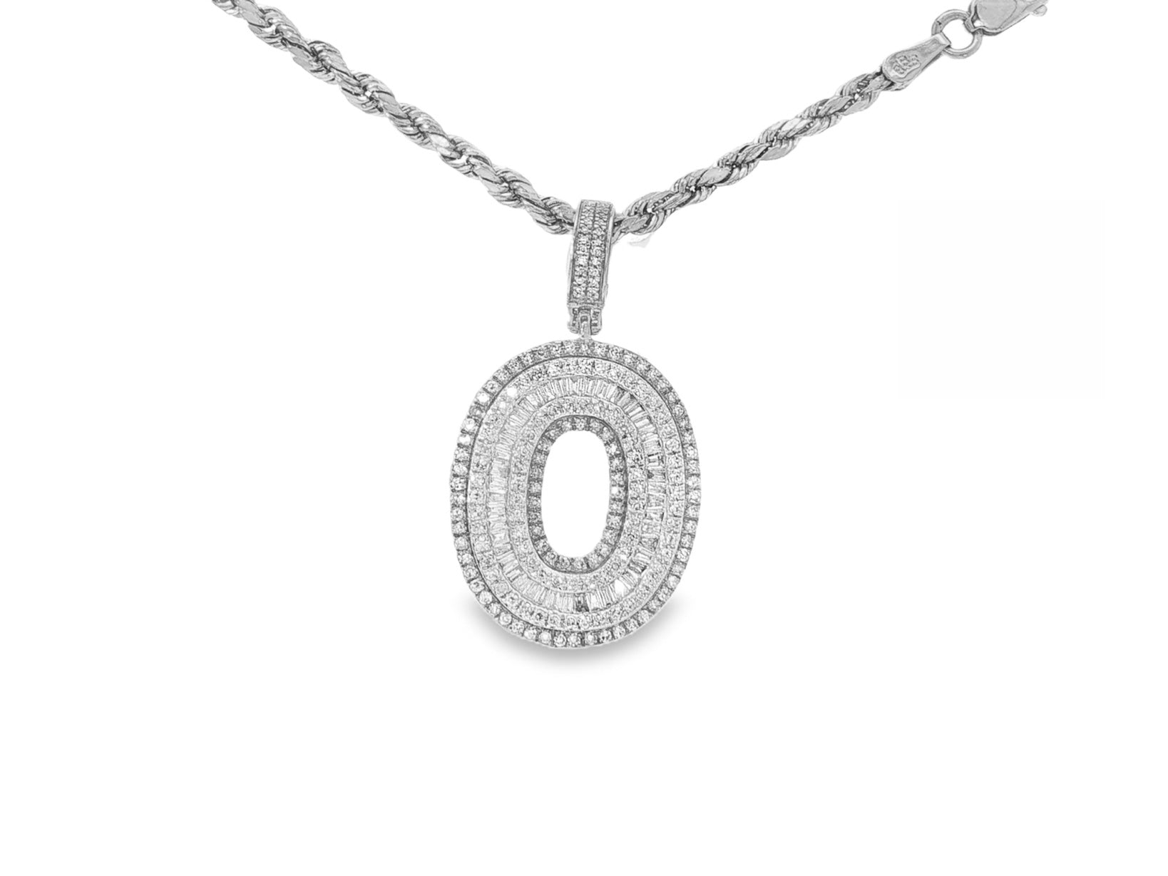 10k Gold Baguette & Round Natural Diamond Initial Pendant 1.00ct