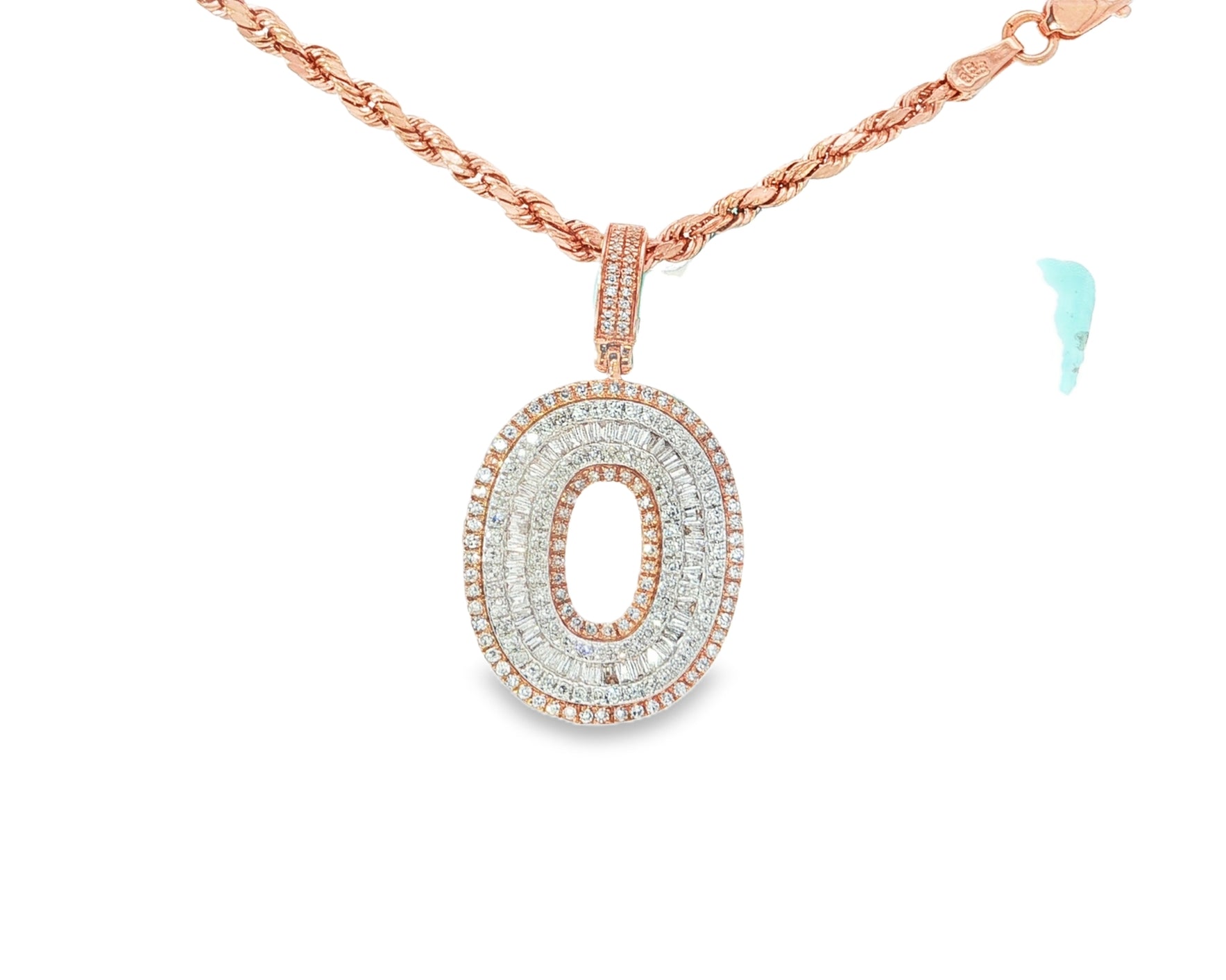 10k Gold Baguette & Round Natural Diamond Initial Pendant 1.00ct