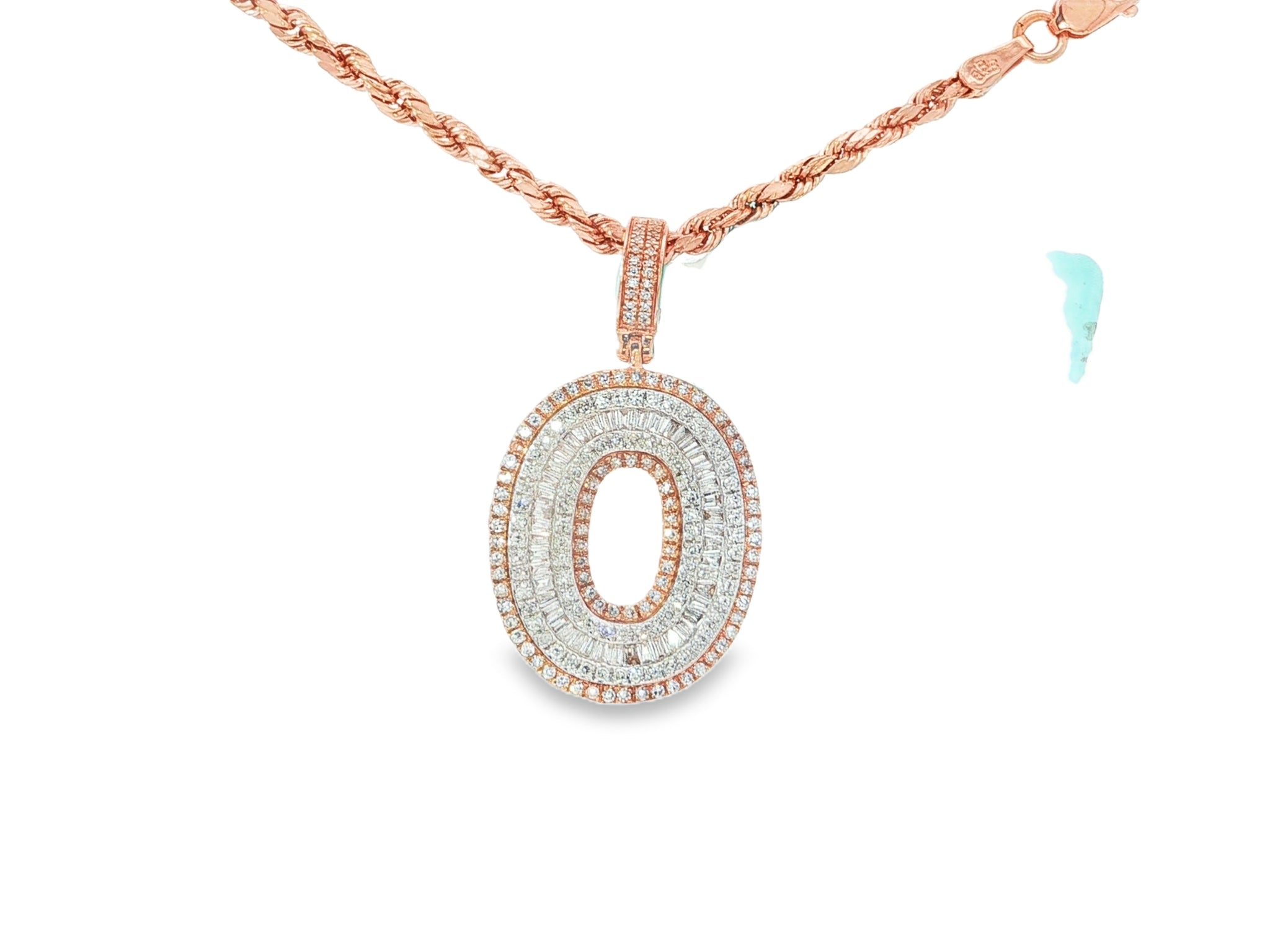 10k Gold Baguette & Round Natural Diamond Initial Pendant 1.00ct
