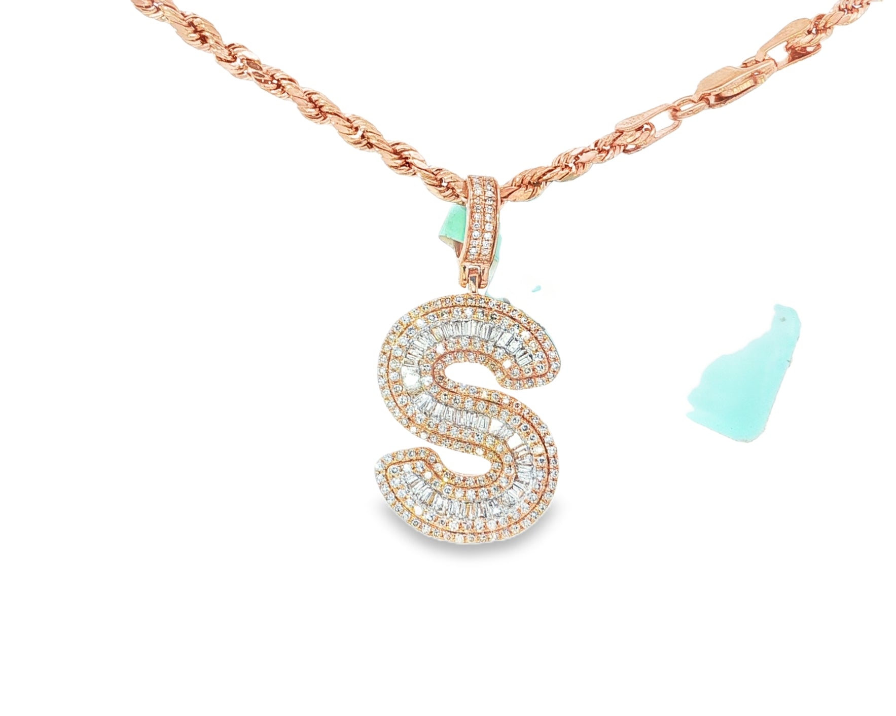 10k Gold Baguette & Round Natural Diamond Initial Pendant 1.00ct