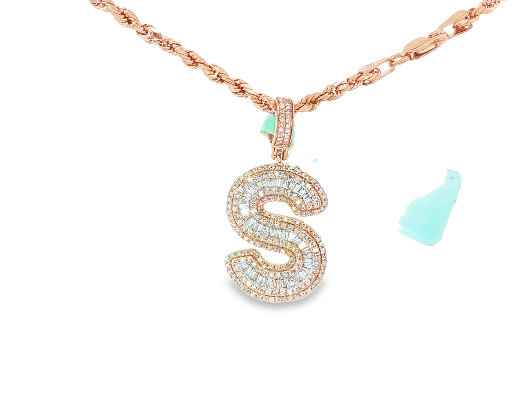 10k Gold Baguette & Round Natural Diamond Initial Pendant 1.00ct