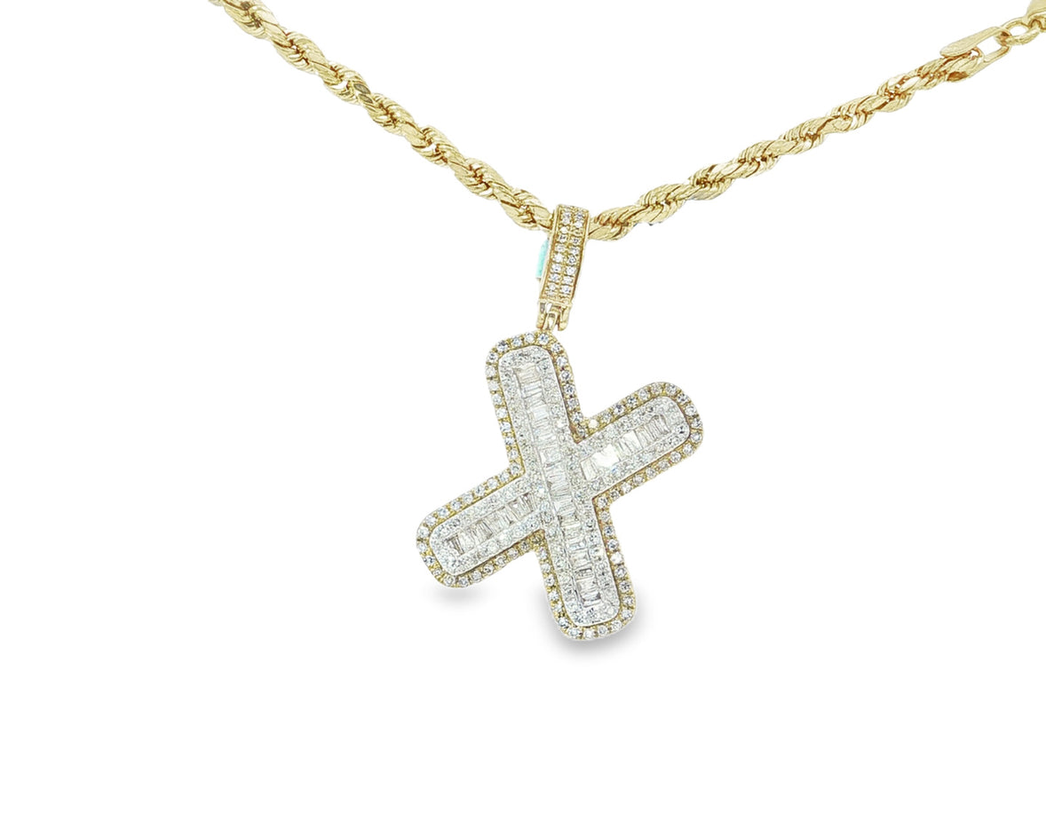 10k Gold Baguette & Round Natural Diamond Initial Pendant 1.00ct