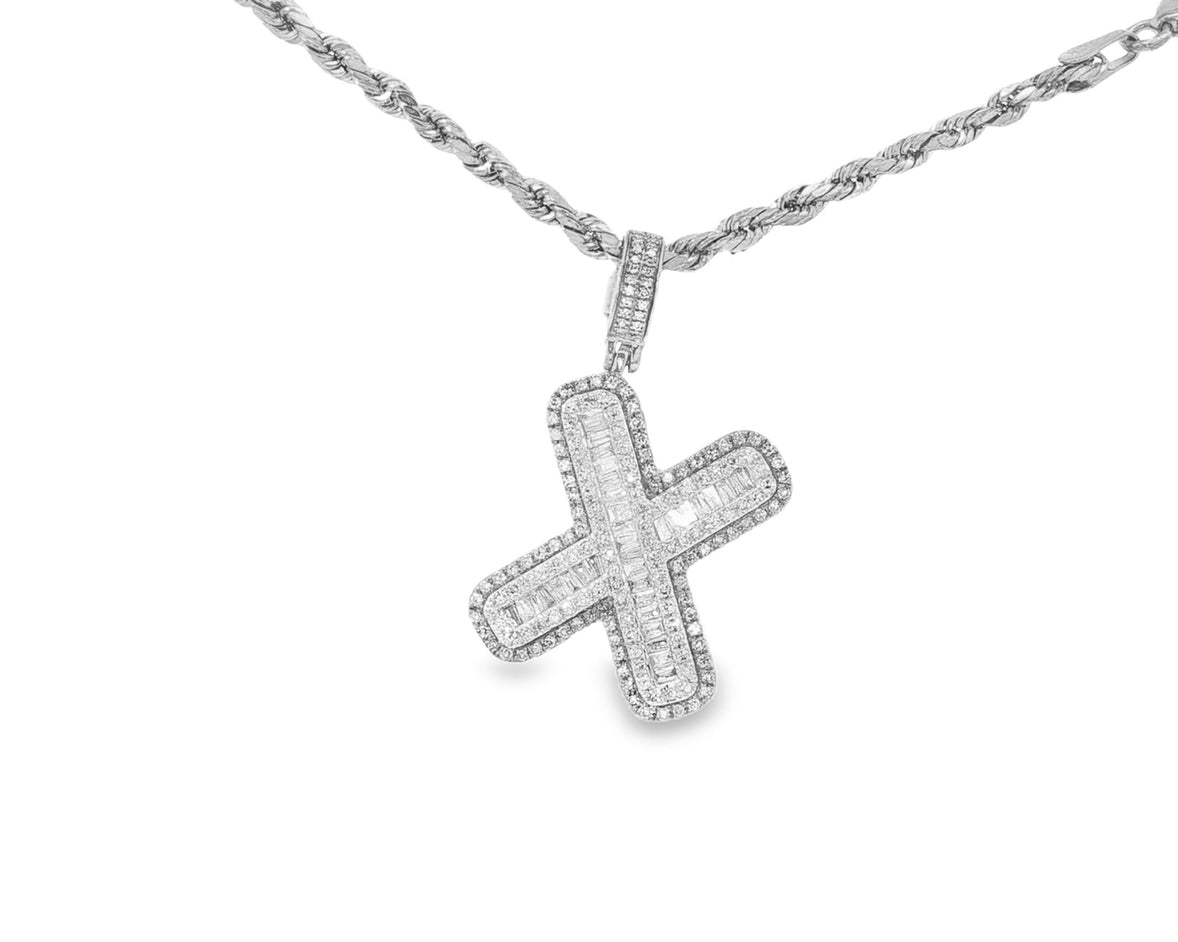 10k Gold Baguette & Round Natural Diamond Initial Pendant 1.00ct
