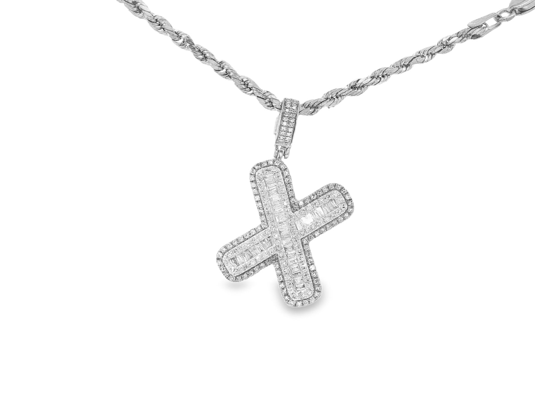 10k Gold Baguette & Round Natural Diamond Initial Pendant 1.00ct