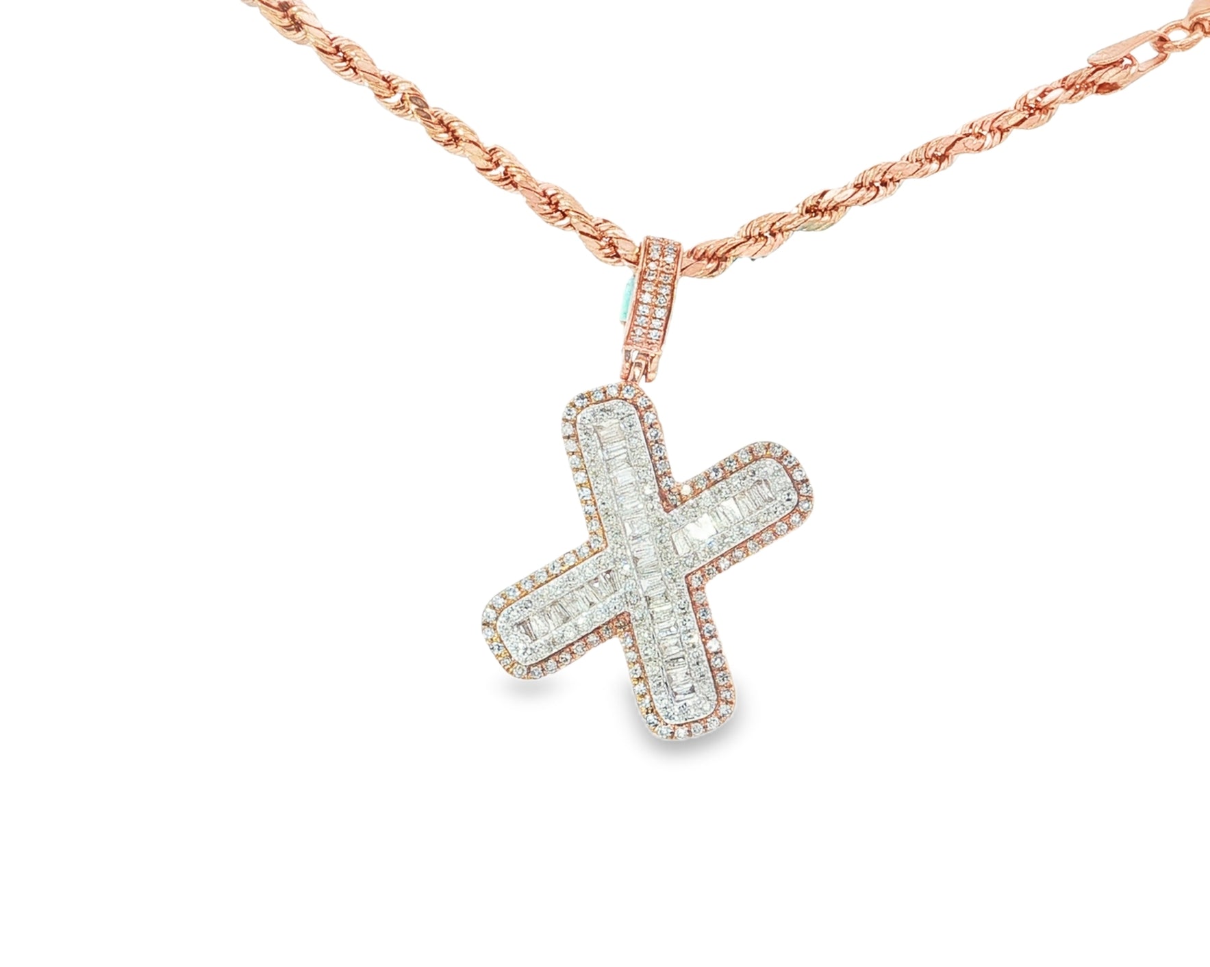 10k Gold Baguette & Round Natural Diamond Initial Pendant 1.00ct