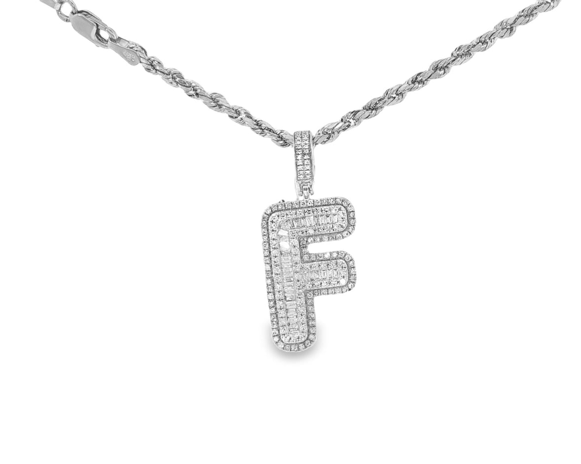 10k Gold Baguette & Round Natural Diamond Initial Pendant 1.00ct