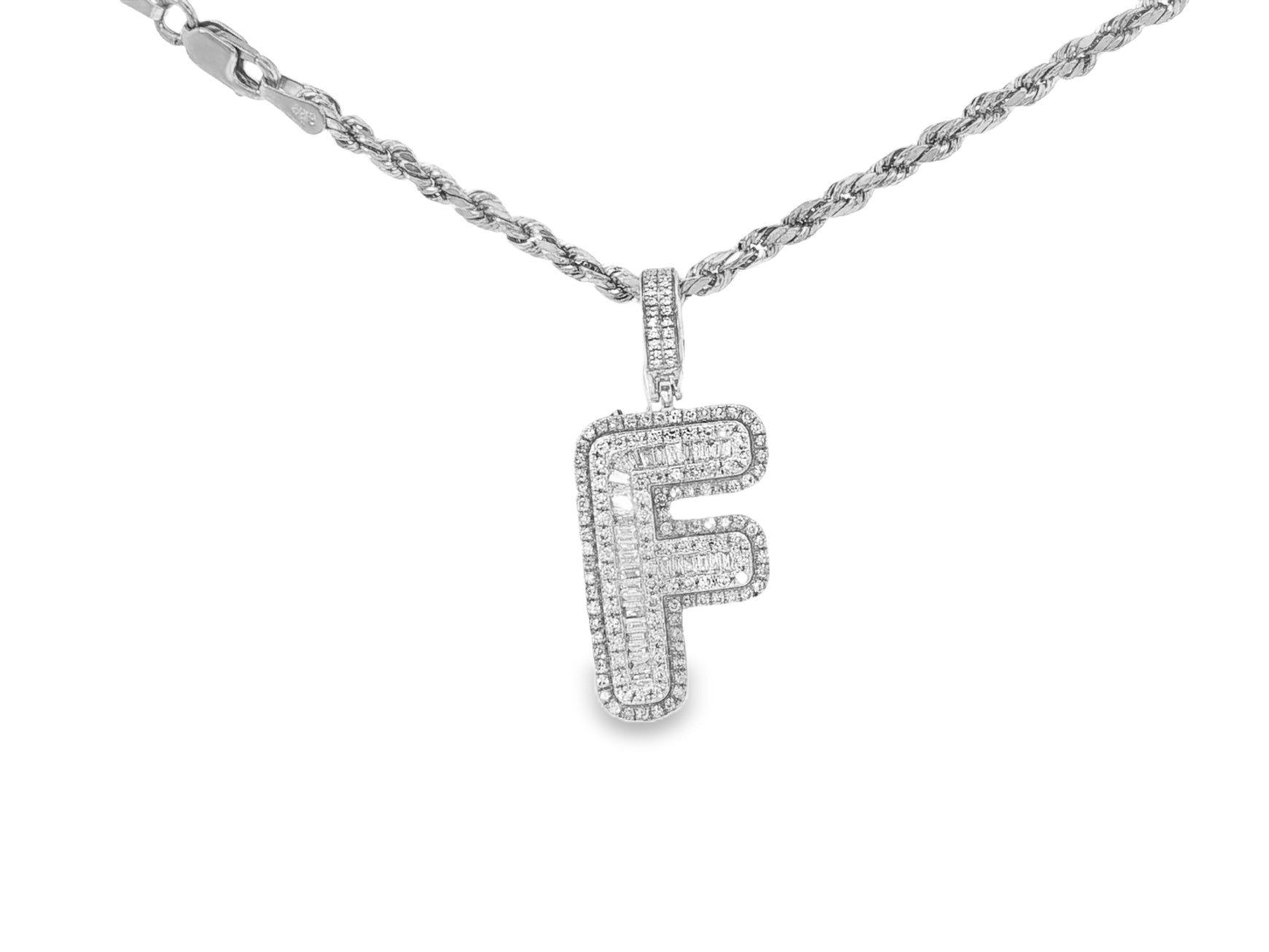 10k Gold Baguette & Round Natural Diamond Initial Pendant 1.00ct