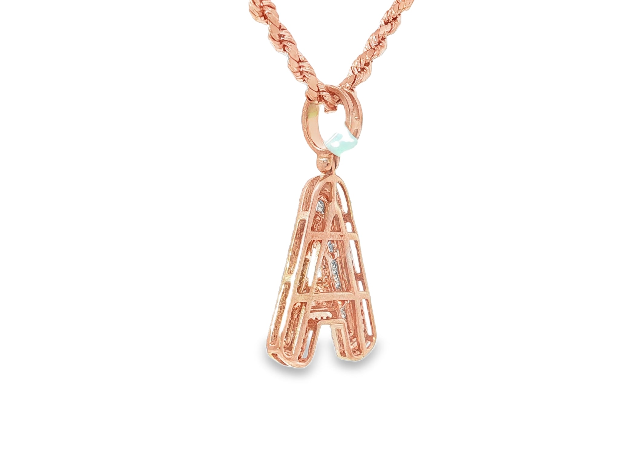 10k Gold Baguette & Round Natural Diamond Initial Pendant 1.00ct