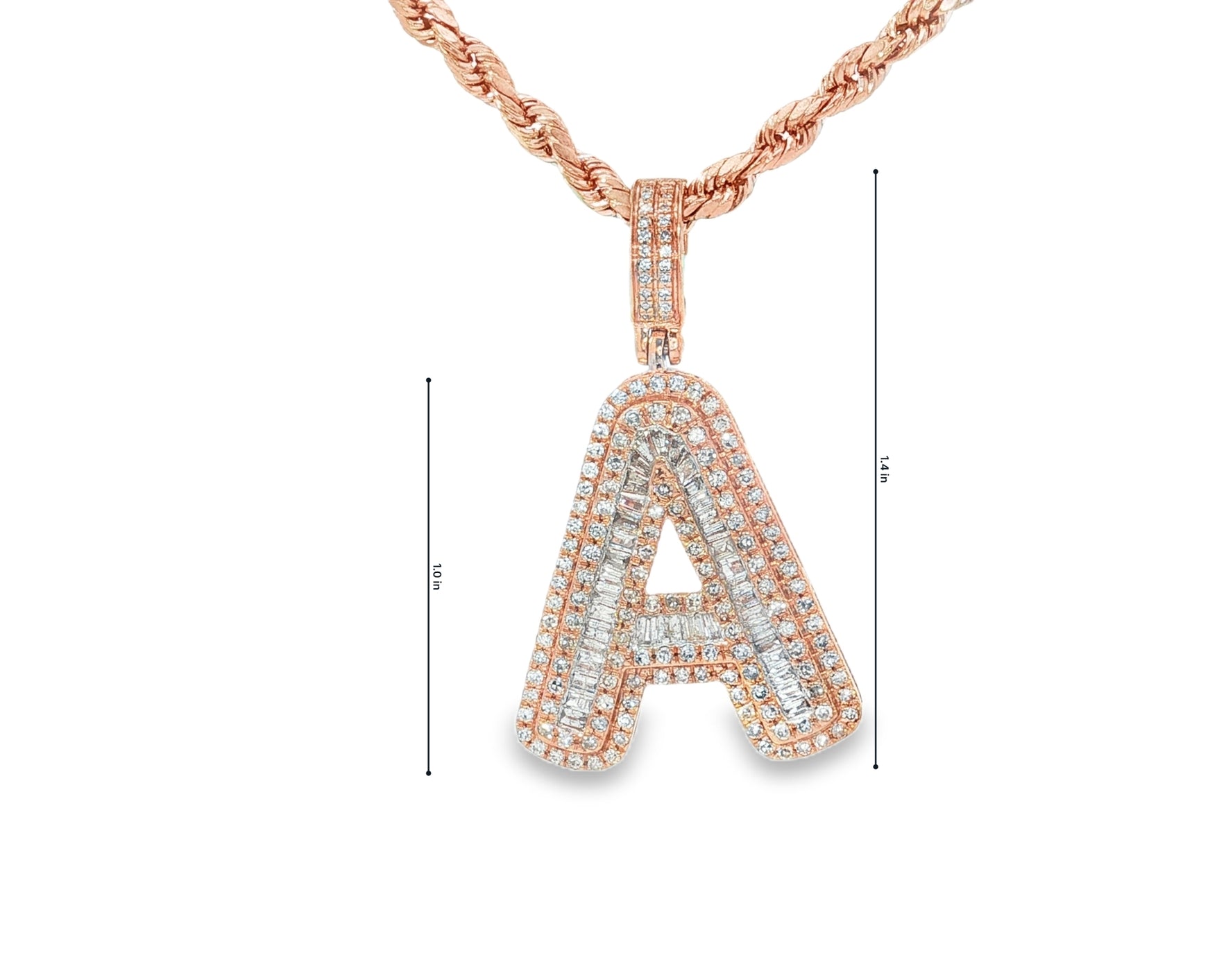 10k Gold Baguette & Round Natural Diamond Initial Pendant 1.00ct