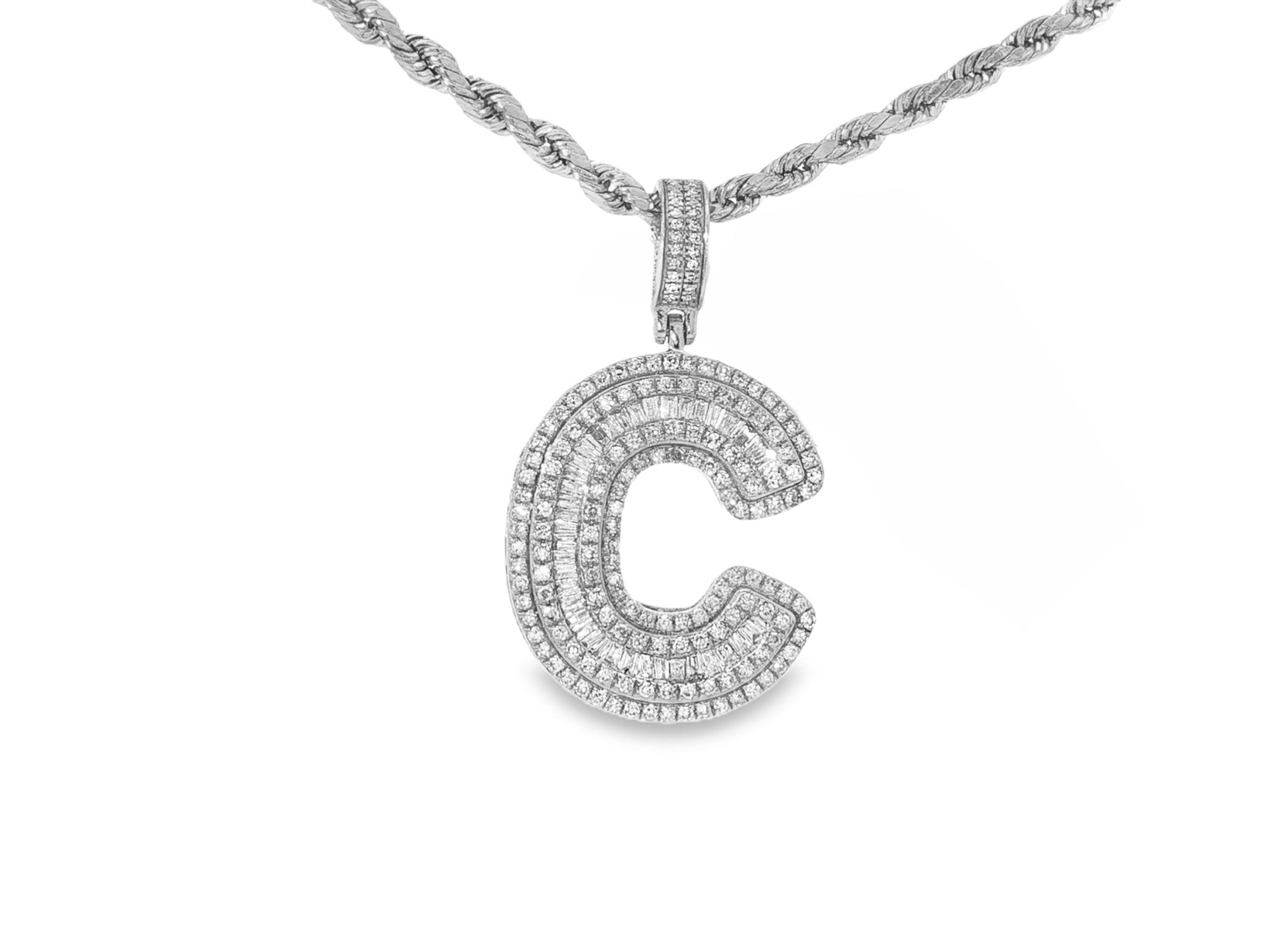 10k Gold Baguette & Round Natural Diamond Initial Pendant 1.00ct