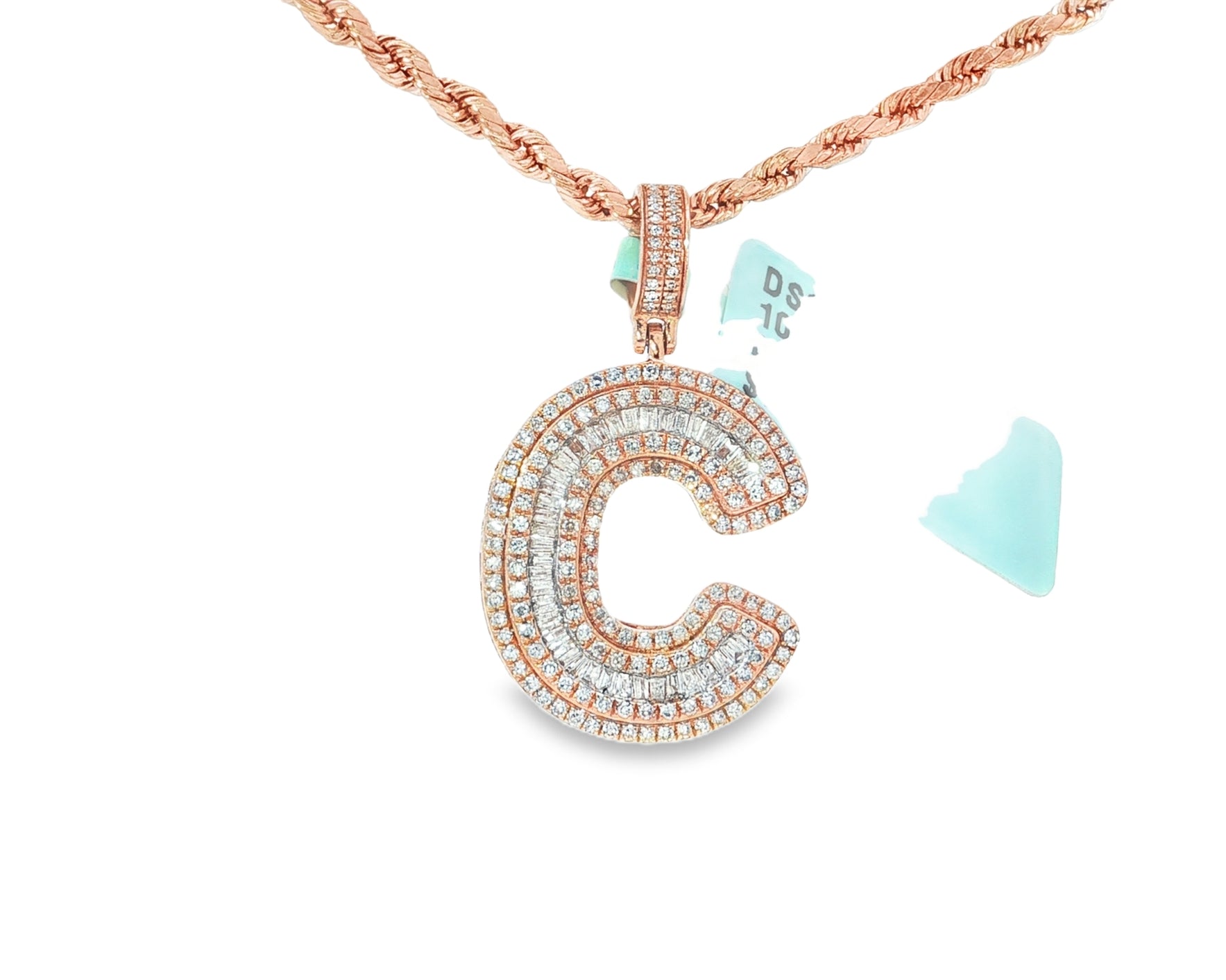10k Gold Baguette & Round Natural Diamond Initial Pendant 1.00ct