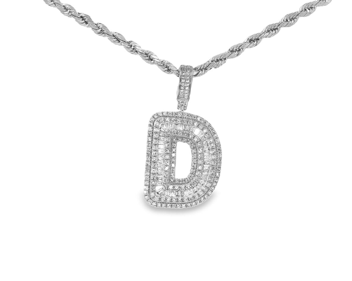 10k Gold Baguette & Round Natural Diamond Initial Pendant 1.00ct