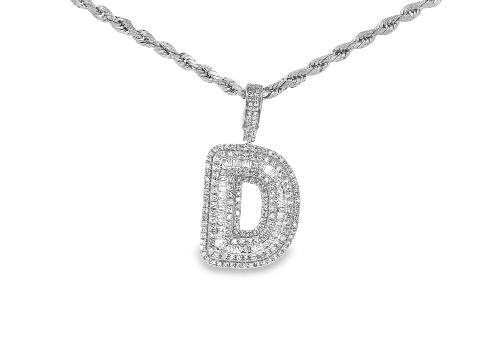 10k Gold Baguette & Round Natural Diamond Initial Pendant 1.00ct