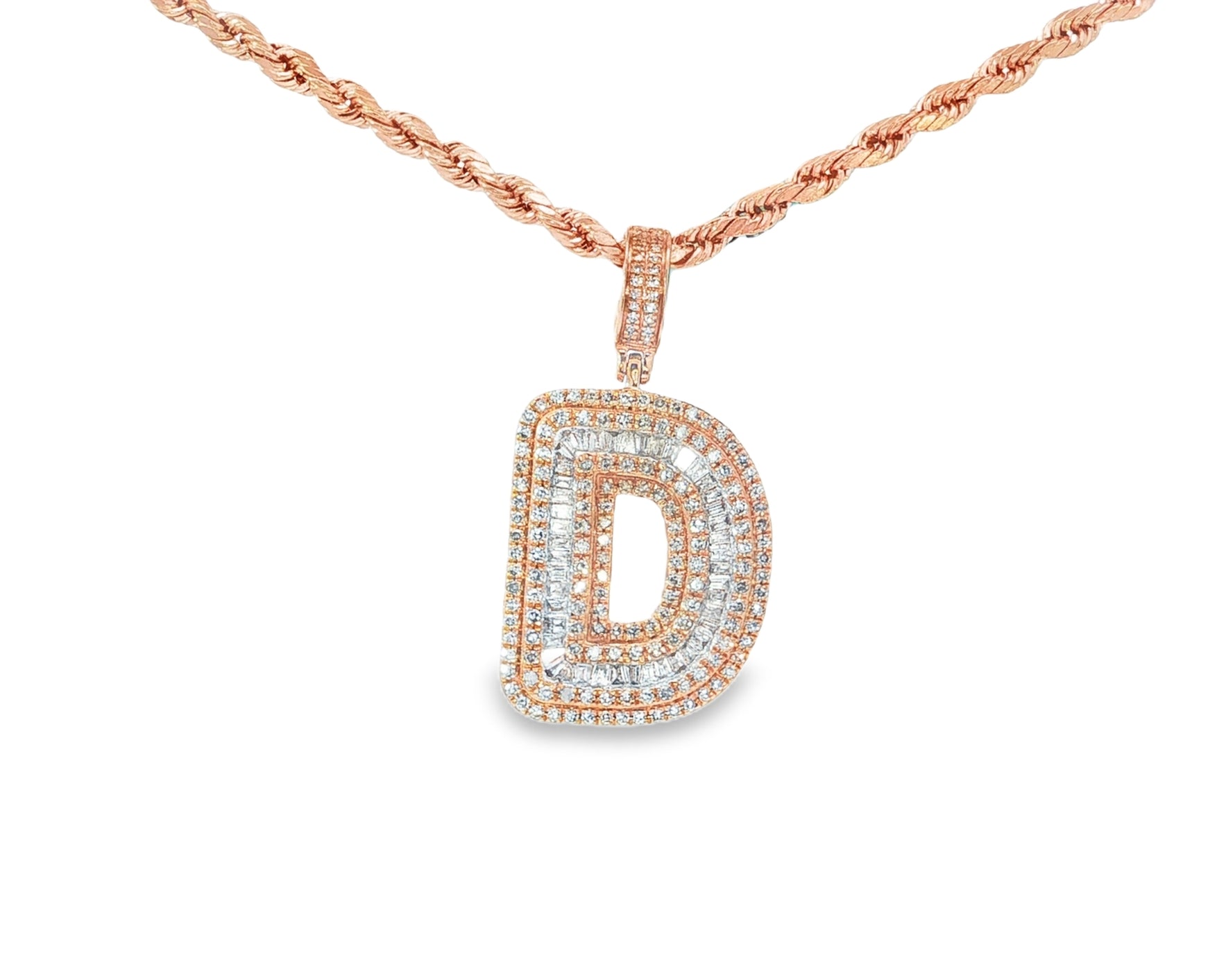 10k Gold Baguette & Round Natural Diamond Initial Pendant 1.00ct