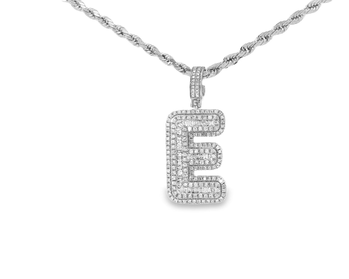 10k Gold Baguette & Round Natural Diamond Initial Pendant 1.00ct