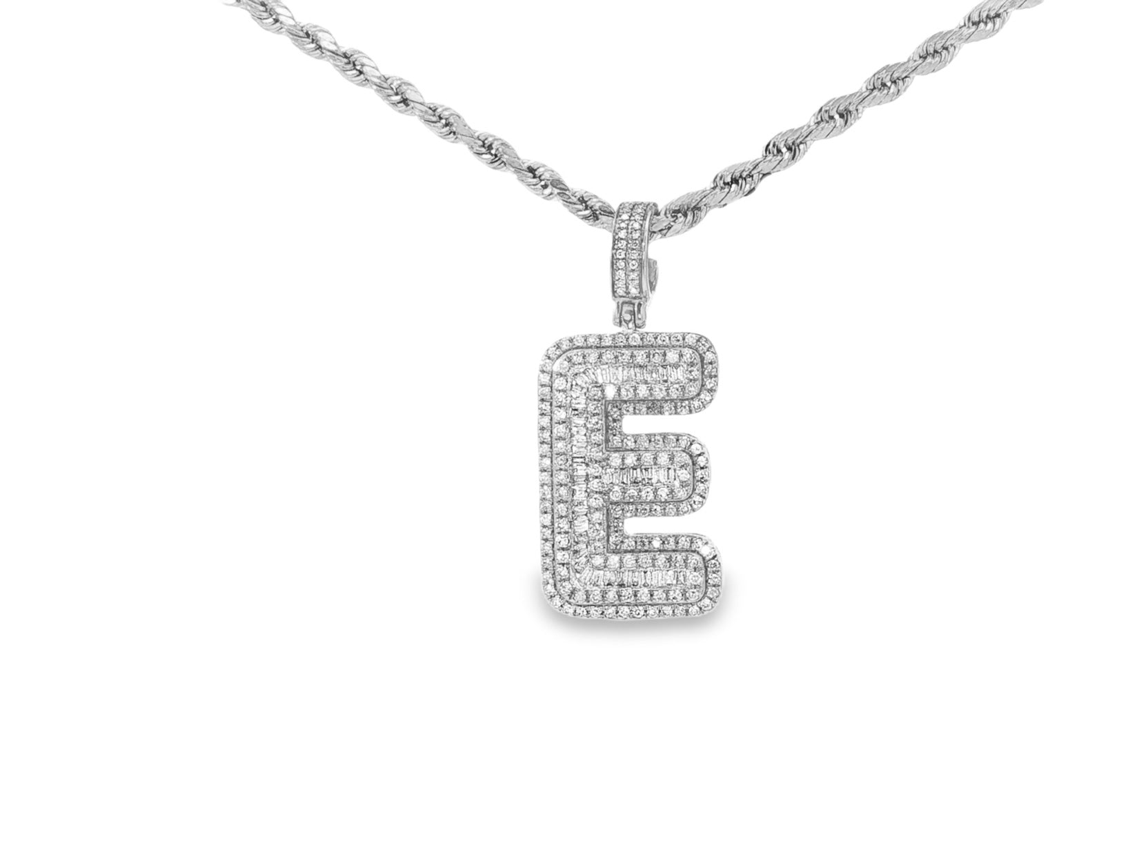 10k Gold Baguette & Round Natural Diamond Initial Pendant 1.00ct