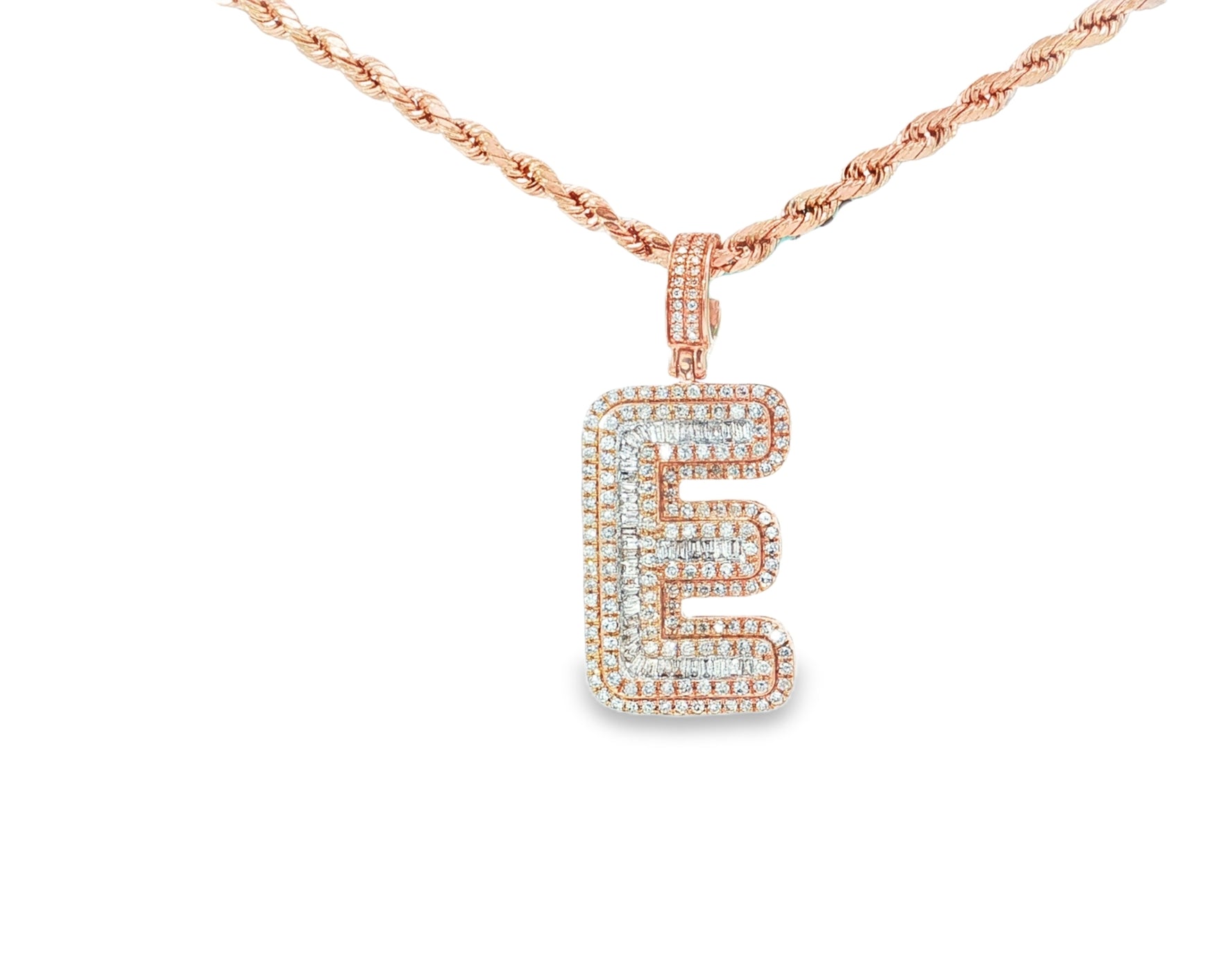 10k Gold Baguette & Round Natural Diamond Initial Pendant 1.00ct