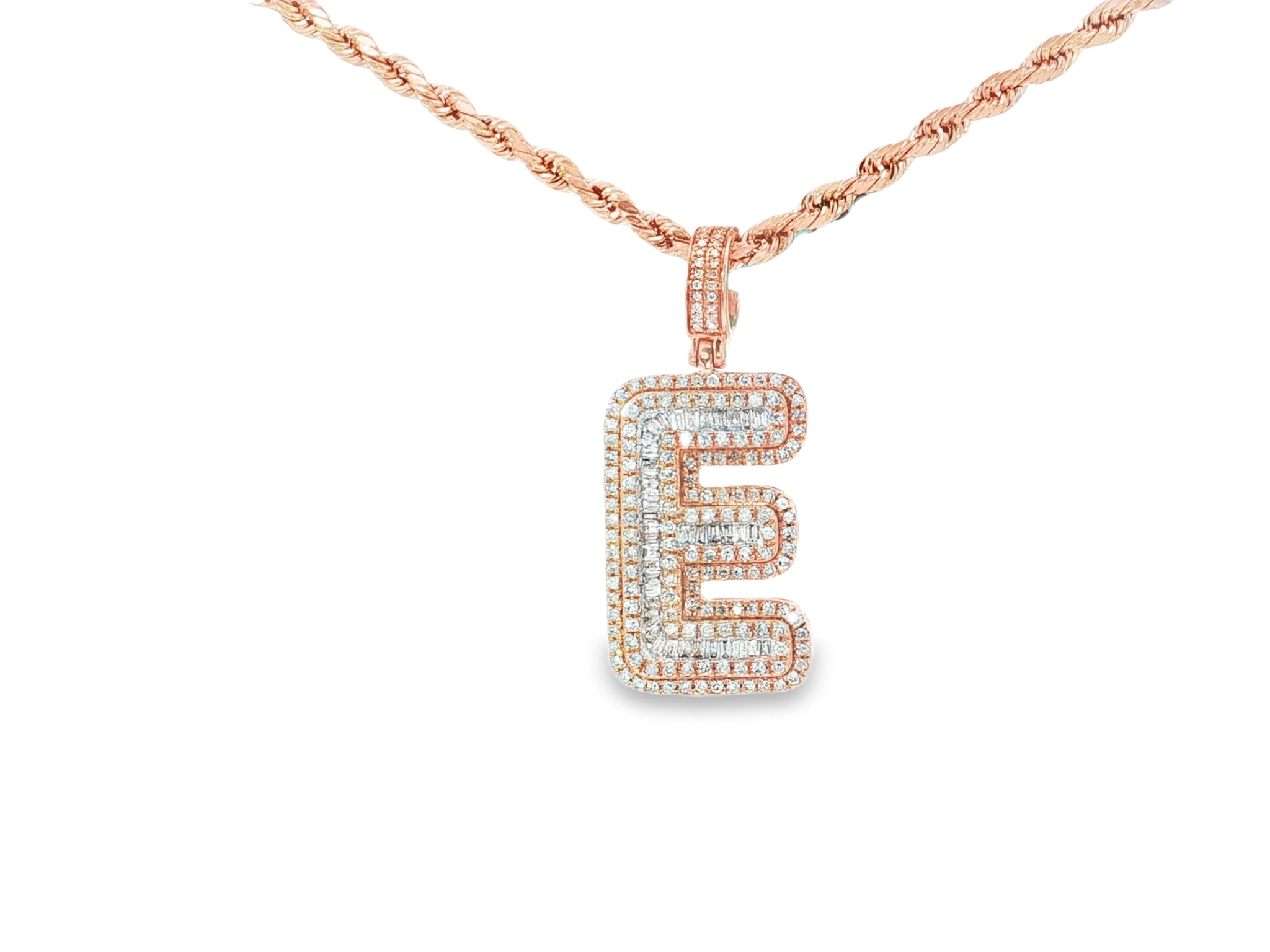 10k Gold Baguette & Round Natural Diamond Initial Pendant 1.00ct