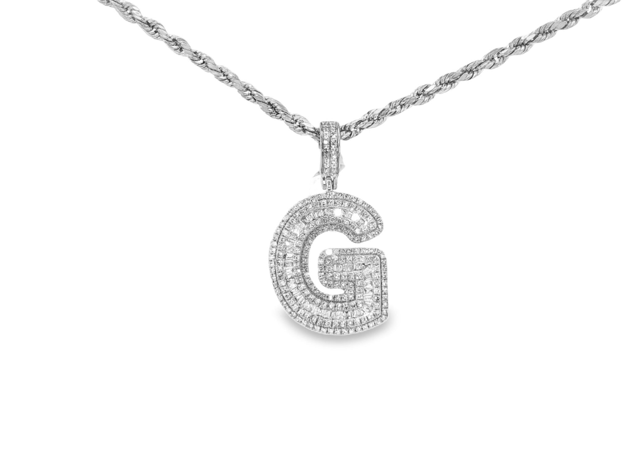 10k Gold Baguette & Round Natural Diamond Initial Pendant 1.00ct