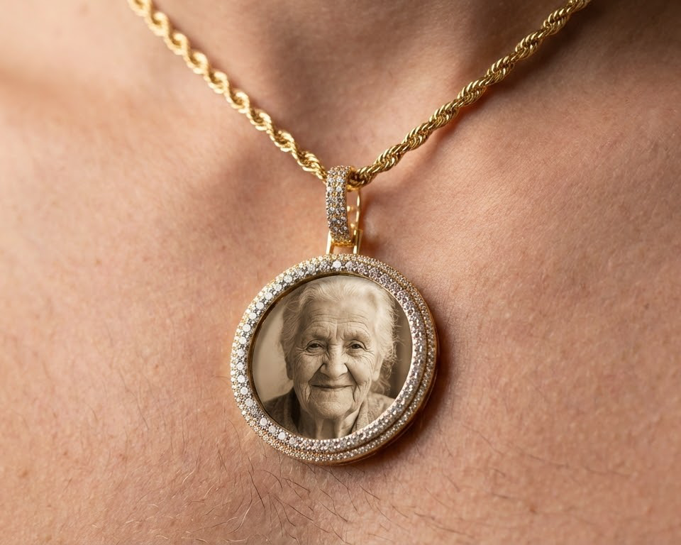 10k Gold Diamond Round Double Halo Memory Charm 1.85ct