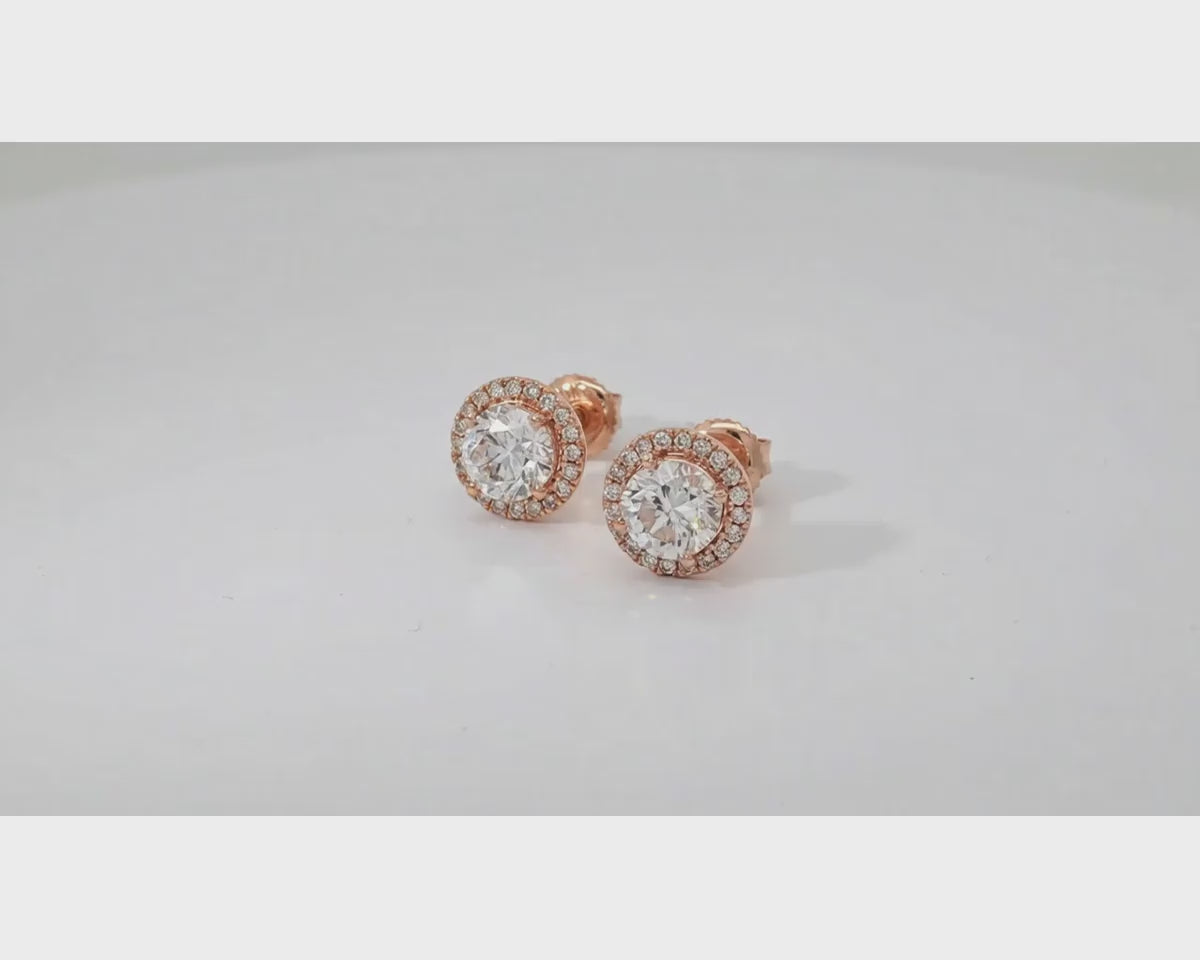 10k Round-Cut Diamond Premier Halo Cluster Stud Earrings 1.15ct – product video