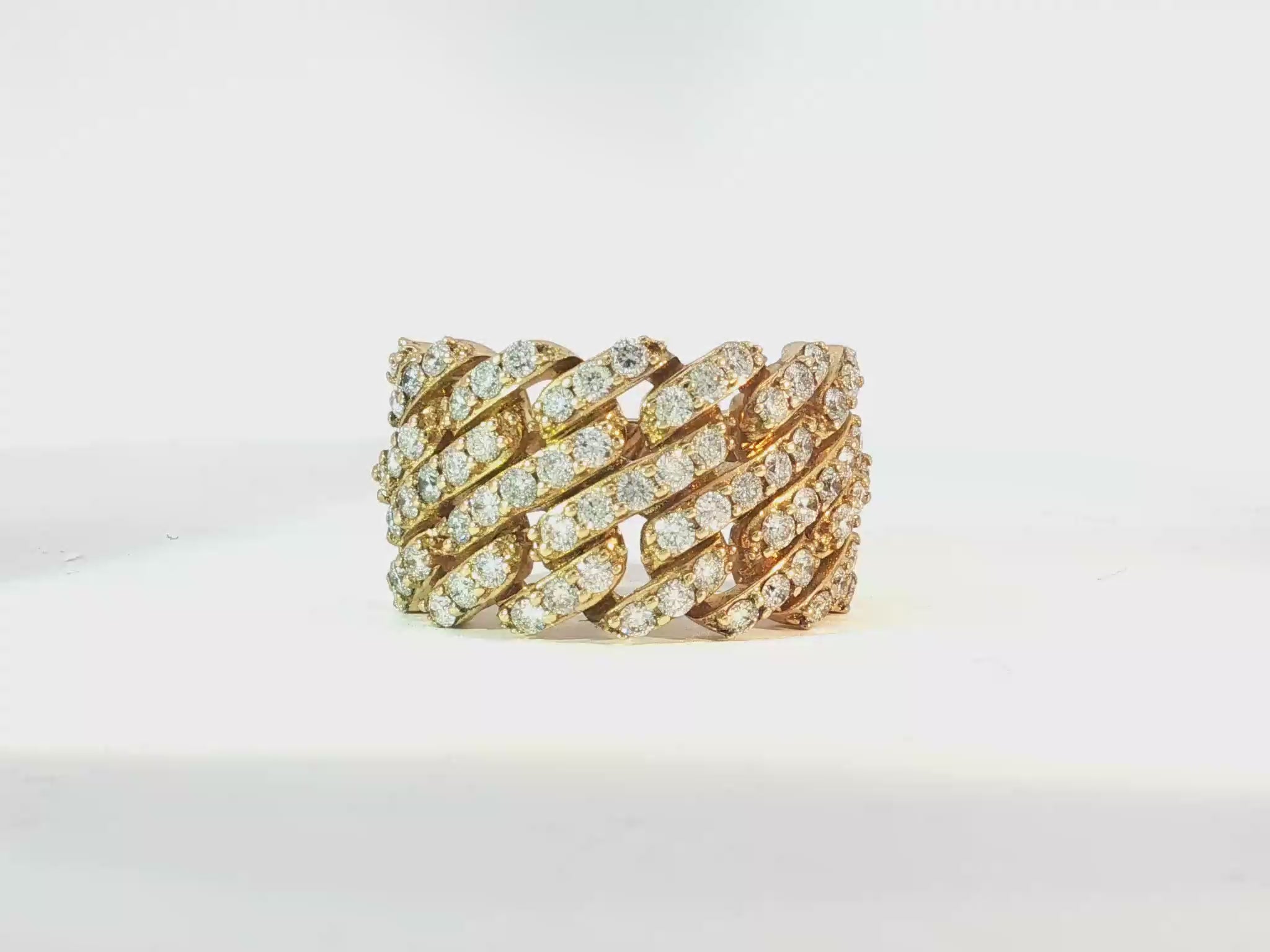 14k Gold Cuban Link Diamond Ring with Full Round Brilliant Cut 2.40ct