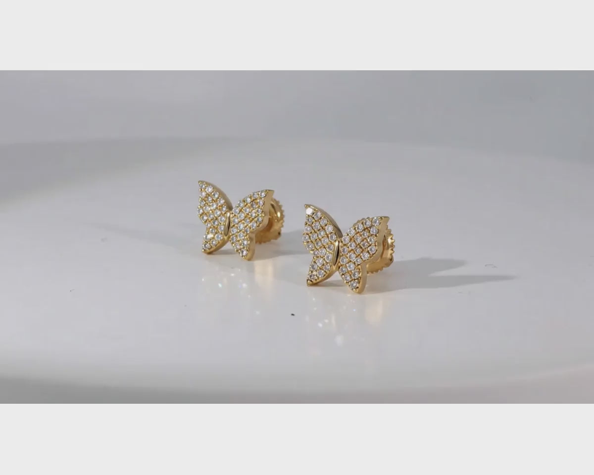 10k Gold Diamond Butterfly Earrings with Round Brilliant Cut 0.30ct – product video