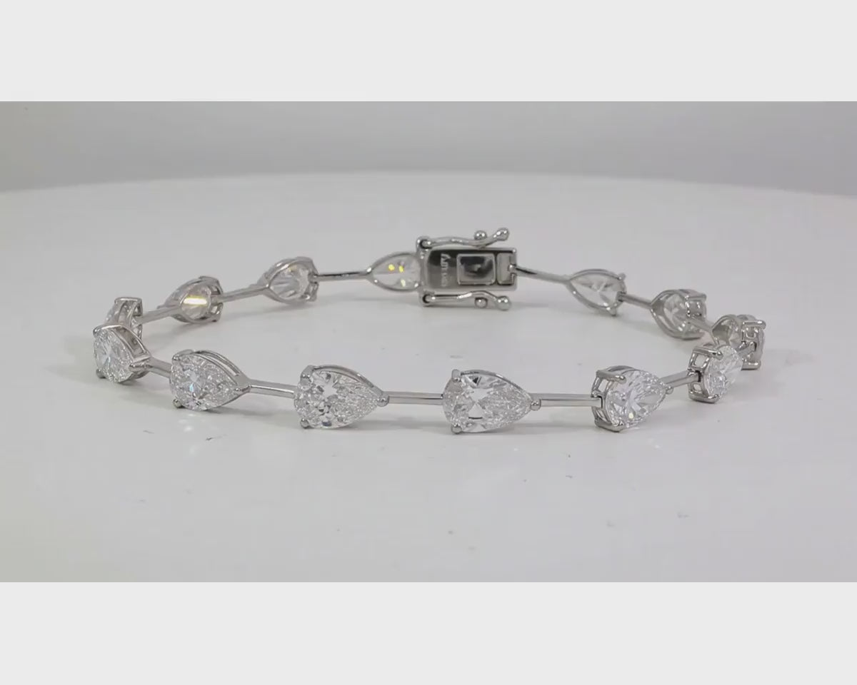 14k Gold Diamond Tennis Bracelet with Pear-Shape Solitaire Links 9.64ct – product video