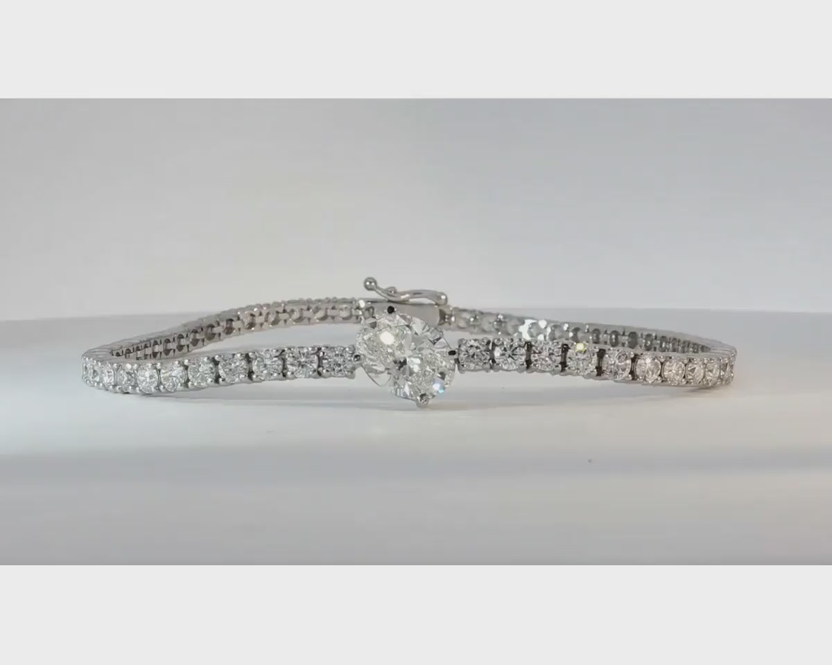 14k Gold Lab-Grown Diamond Bracelet with Oval & Round-Cut Design 6.65ct – product video