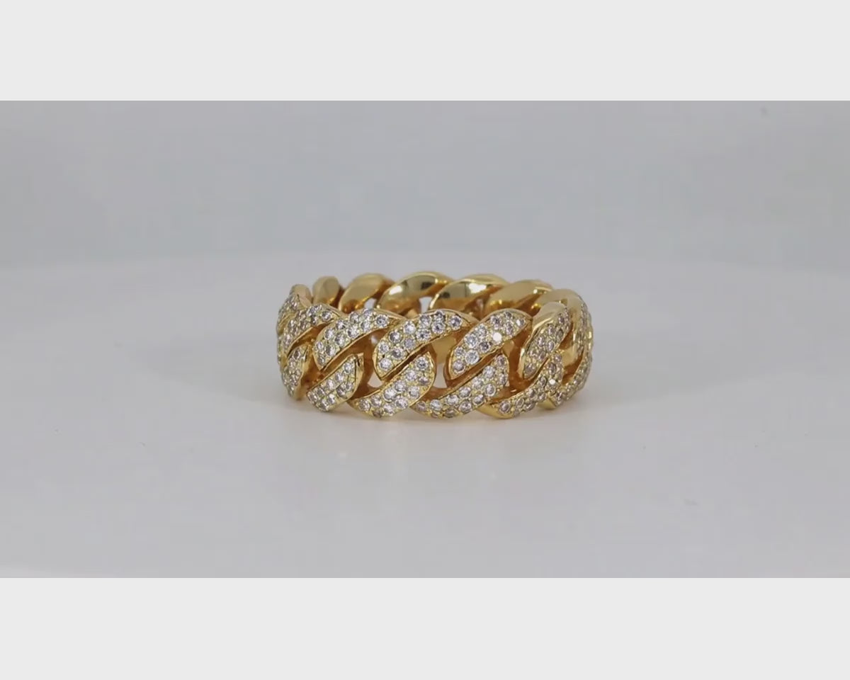 10k Gold Cuban Link Ring with Full Round Brilliant Diamonds 2.30ct – product video