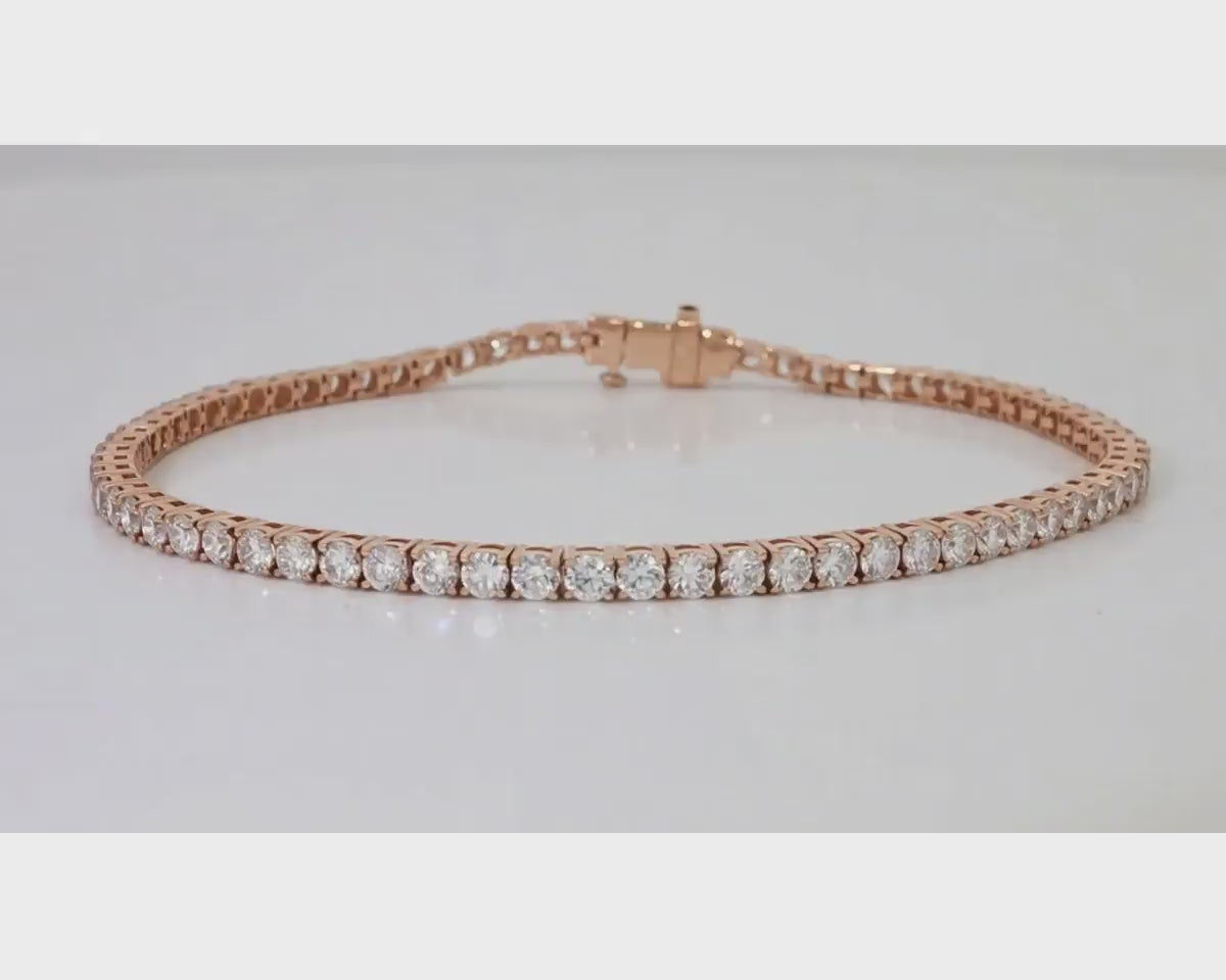 14k Gold Diamond Tennis Bracelet with Round-Cut Classic Design 3.72ct – product video