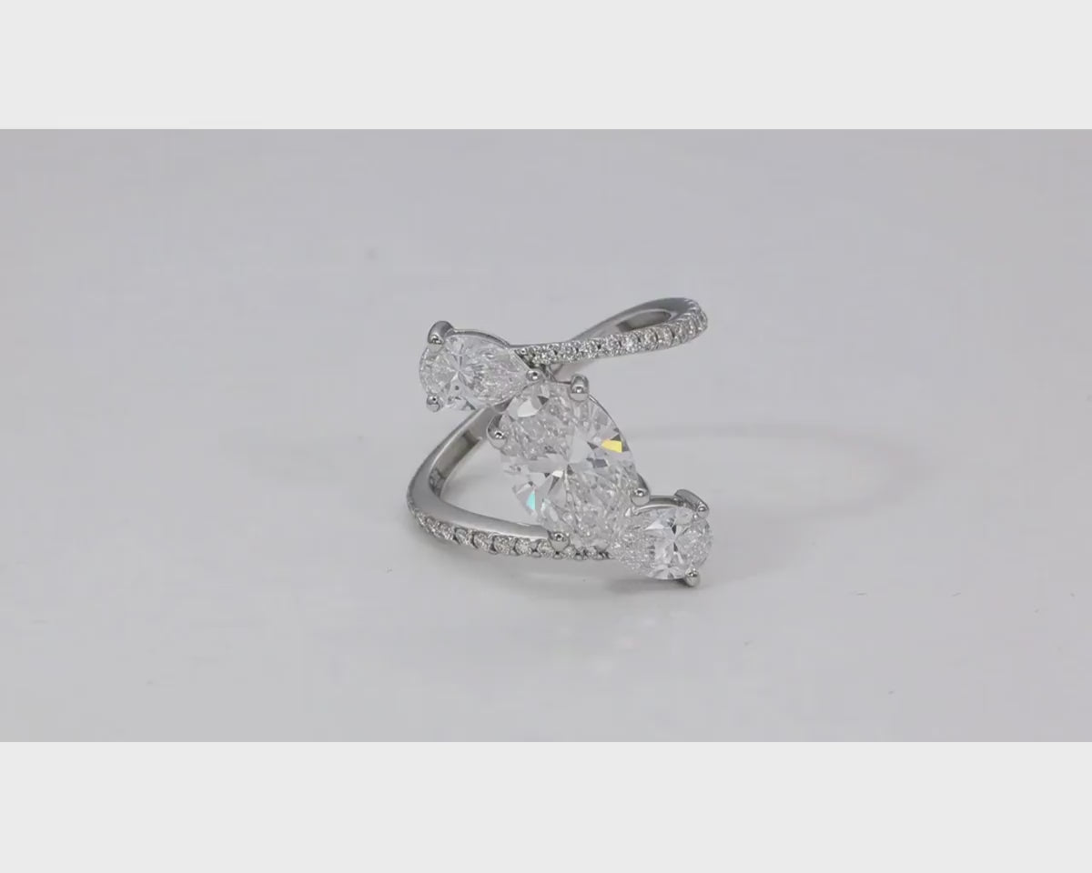 14k Gold Diamond Open Wrap Ring with Oval & Round-Cut Design 2.75ct – product video