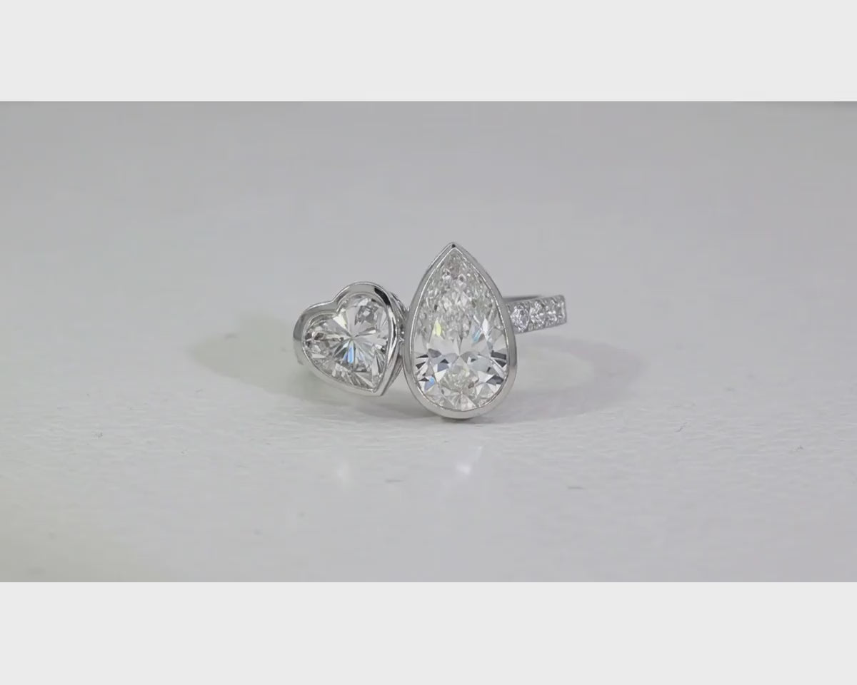 14k Gold Diamond Toi et Moi Ring with Pear & Heart-Shaped Design 3.50 CT – product video