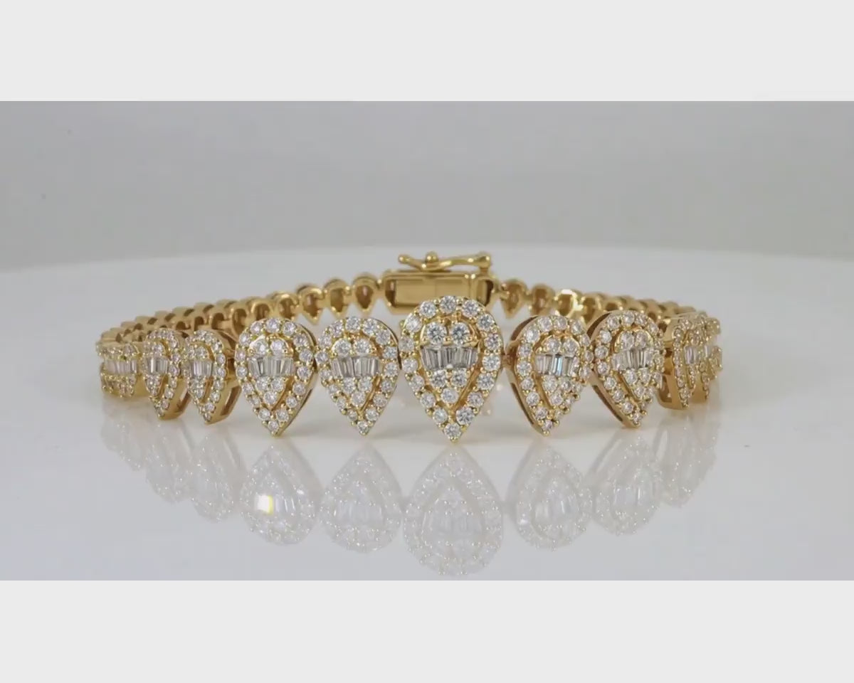 14k Gold Diamond Pear Bracelet with Elegant Design 3.25ct – product video
