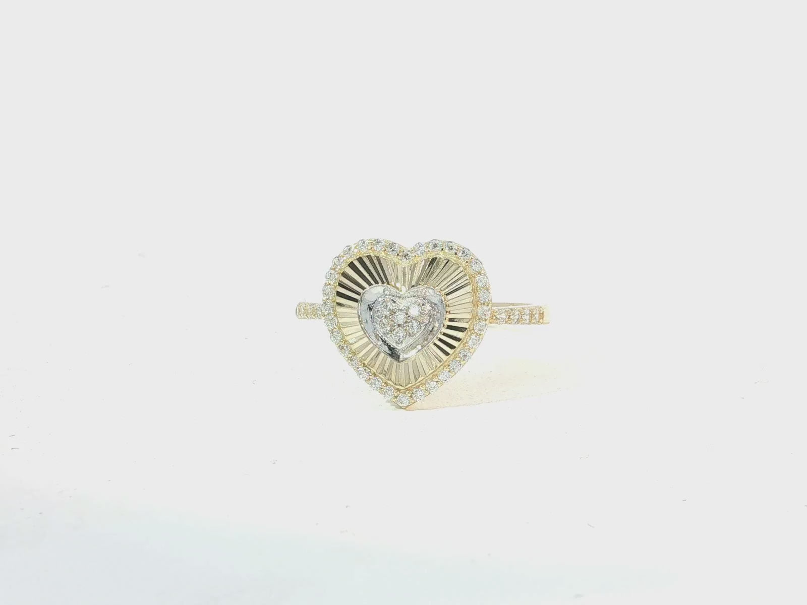 10K Gold Sunburst Heart Halo Cubic Zirconia Ring