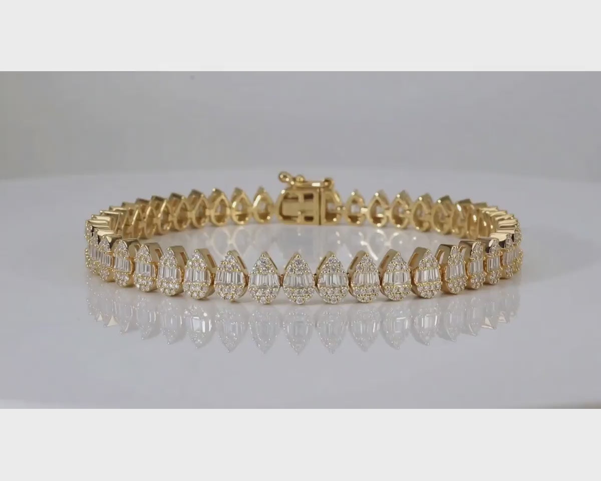 10k Gold Diamond Bracelet with Pear-Shape Baguette & Round Accents 2.15ct – product video