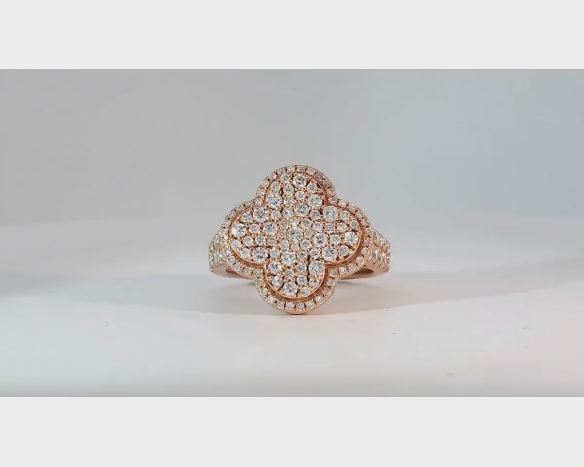 14k Gold Clover 3D Statement Ring with Round Diamonds 1.50ct – product video