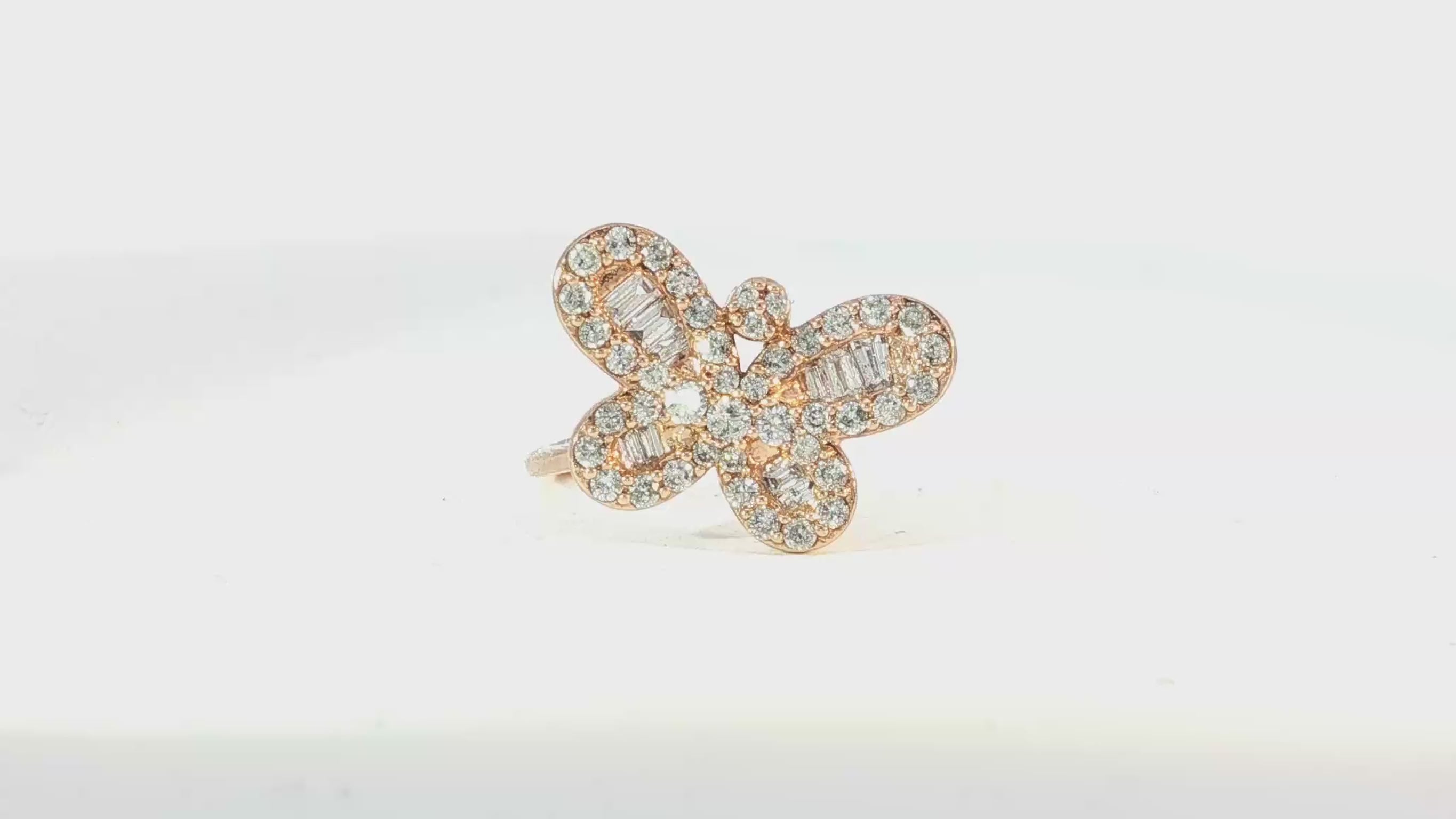 10k Gold Butterfly-Design Ring with Round and Baguette Diamonds 0.75ct