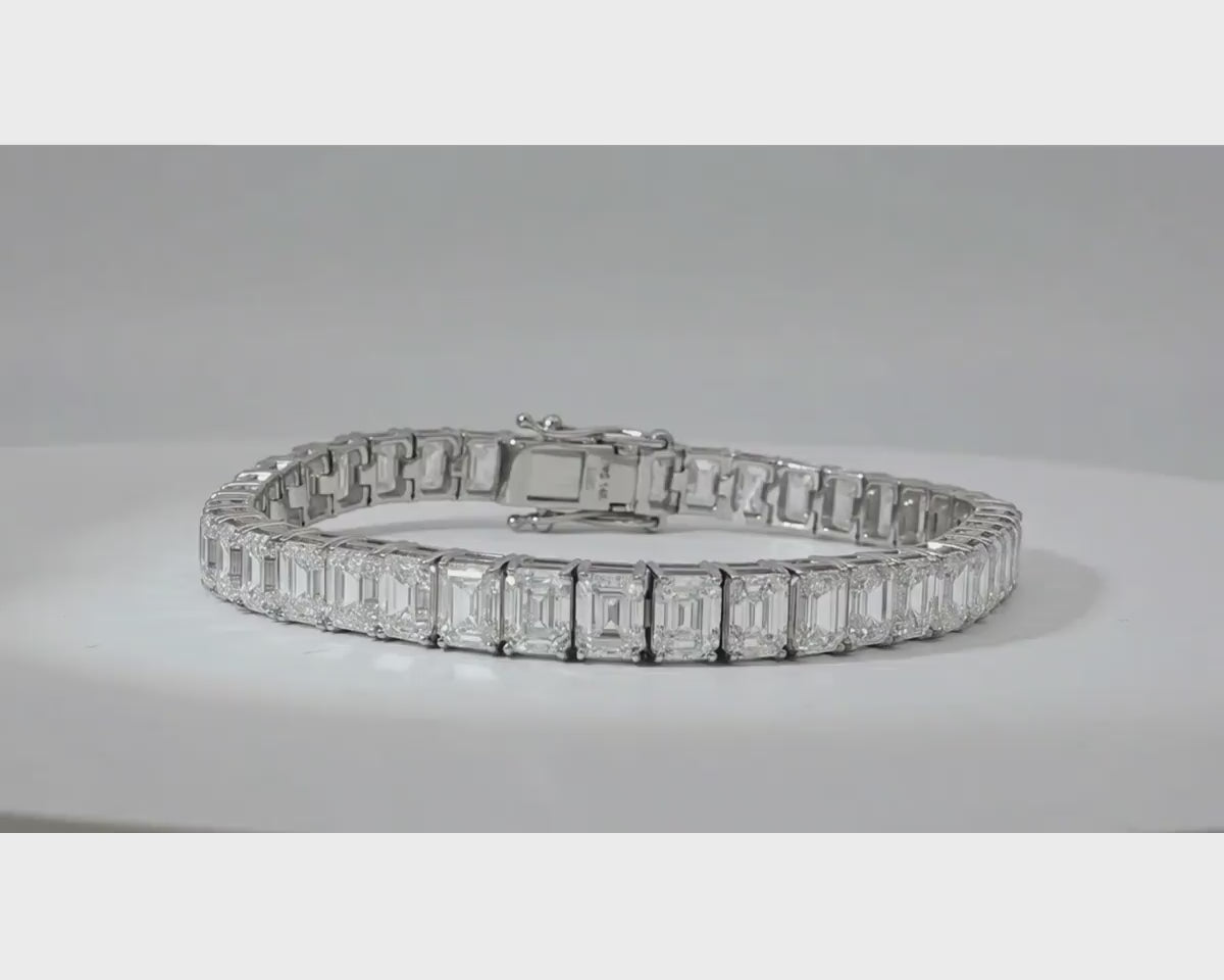 14k Gold Diamond Tennis Bracelet with Emerald-Cut Design 23.32ct – product video