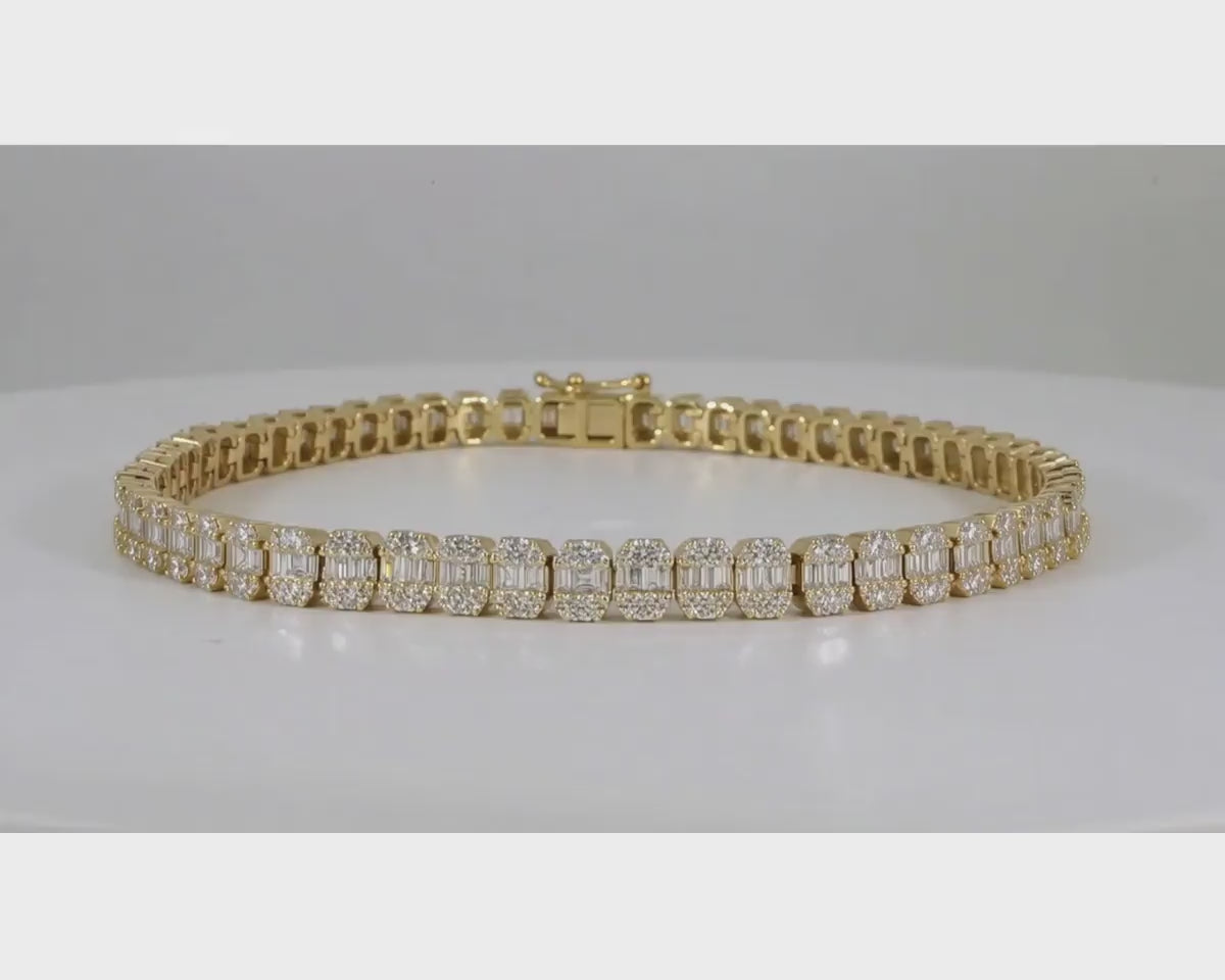 10k Gold Diamond Bracelet with Square Baguette and Round Cut 2.50ct – product video