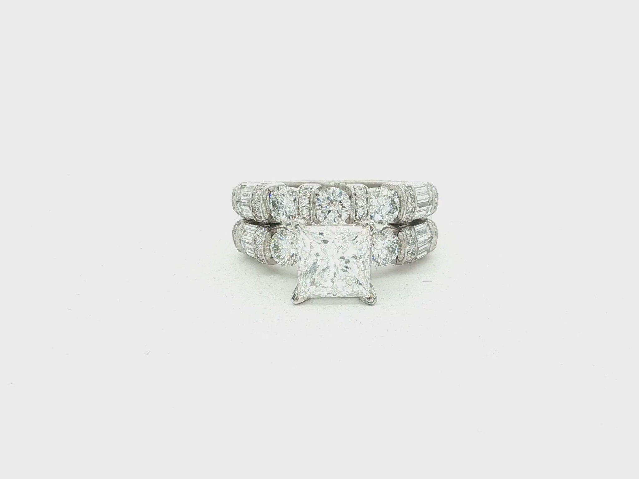 14K Gold Diamond Bridal Ring Set with Princess-Cut Center & Accent Bands 4.00ct
